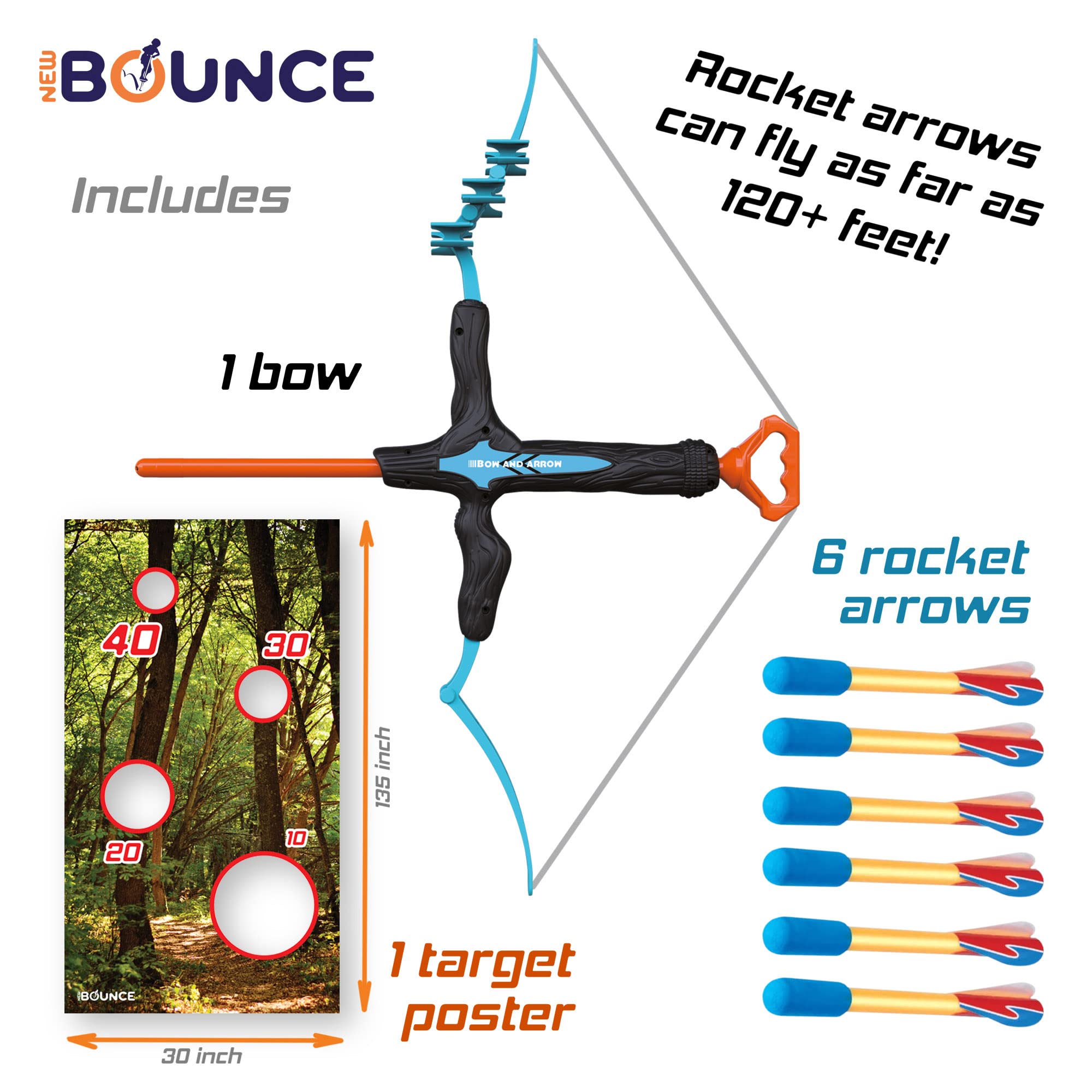 Kids Archery Set with Bounce Bow & Arrow - Safe Foam Toy for Ages 8-12 - Includes Target Poster & 6 Arrows - Perfect Outdoor Game for Birthday, Christmas Gifts - Fun Backyard Activity for Boys and Girls
