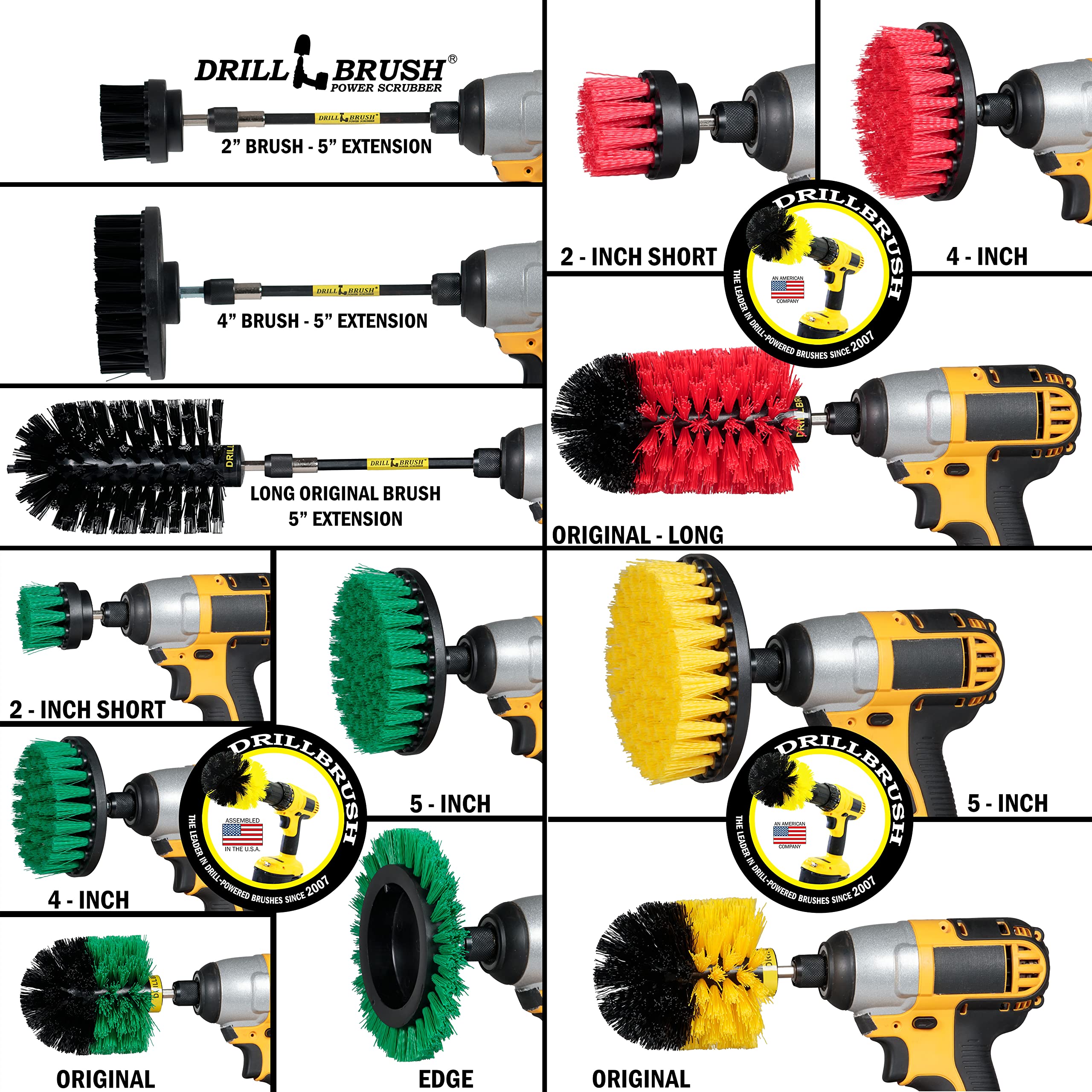 Drillbrush 14-Piece Cleaning Set - Multi-Purpose Scrub Brushes for Kitchen, Bathroom & Outdoor - Stainless Steel Bristles