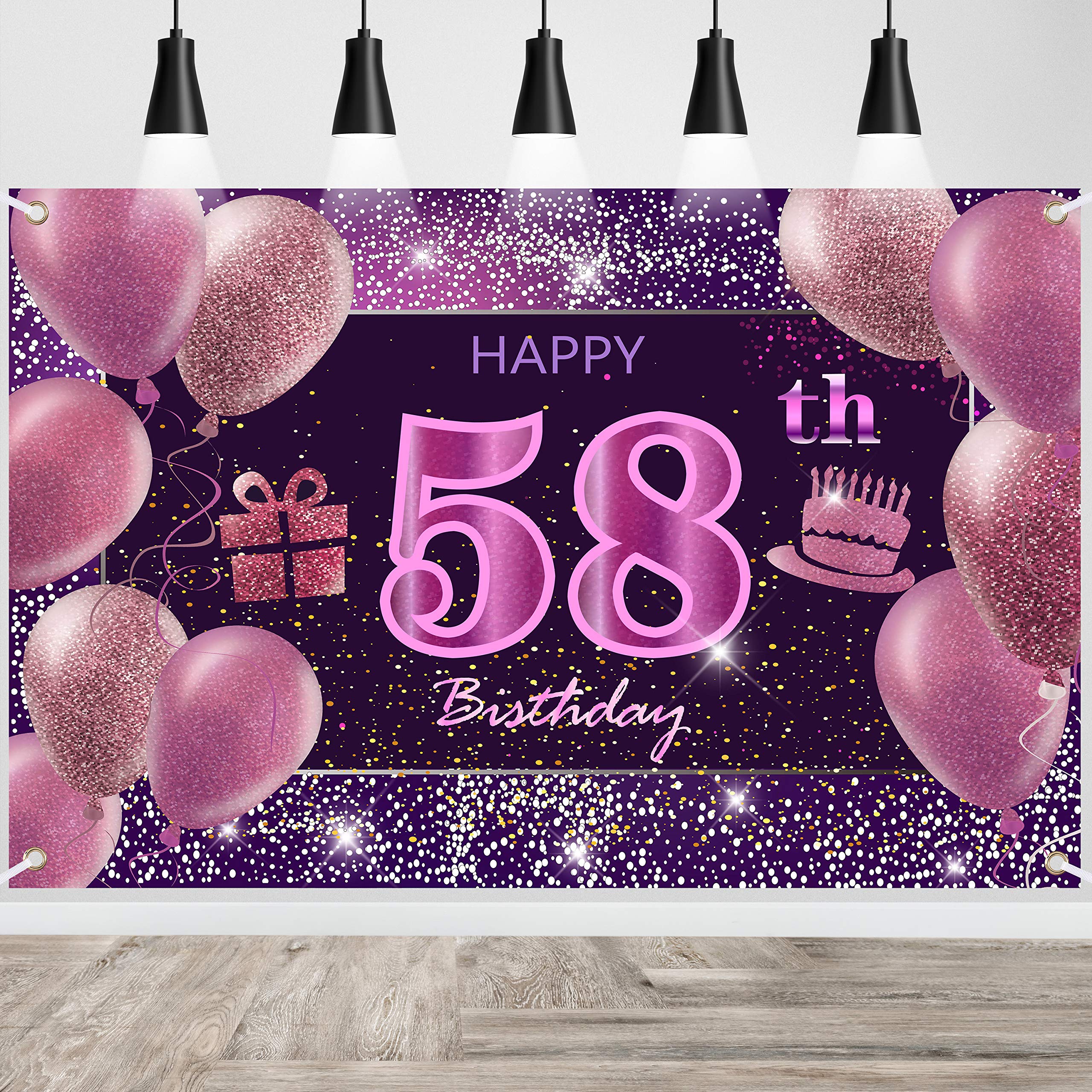 58th Birthday Decorations for Women - IMISI Happy Birthday Banner & Pink Party Backdrop - Perfect for Milestone Celebrations, Birthday Parties & Photo Booths