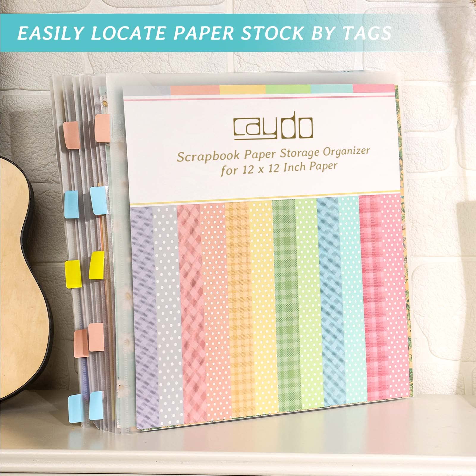 Caydo 10-Pack Scrapbook Paper Storage Organizer with 60 Sticky Index Tabs - Plastic Bags for 12x12 Inch Cardstock, Vinyl & Paper Files - Perfect for Crafting, Scrapbooking & Document Organization