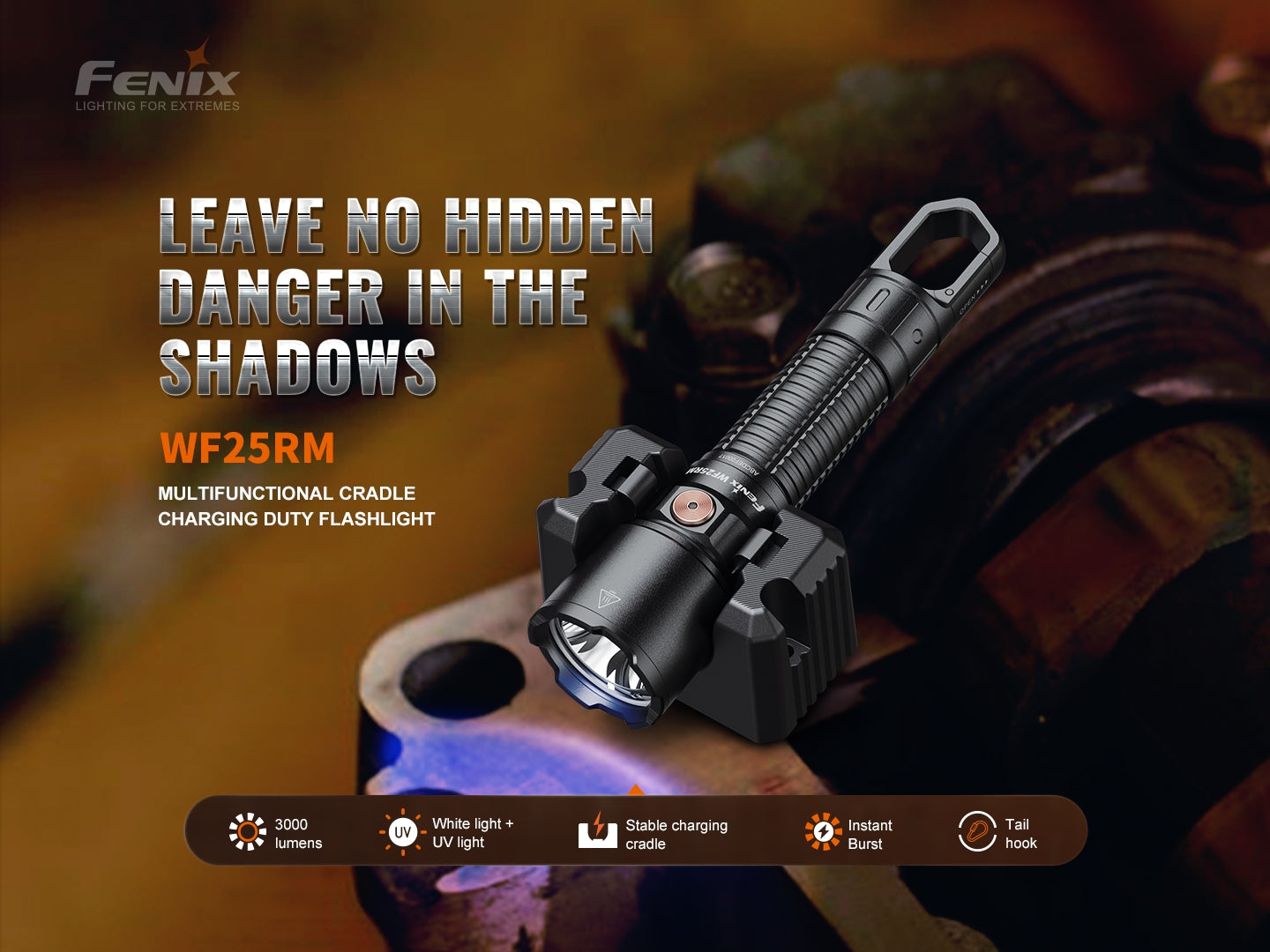 Fenix WF25RM Rechargeable Multifunctional Duty Flashlight with Cradle Charging - Perfect for Camping, Hiking, and Emergency Use