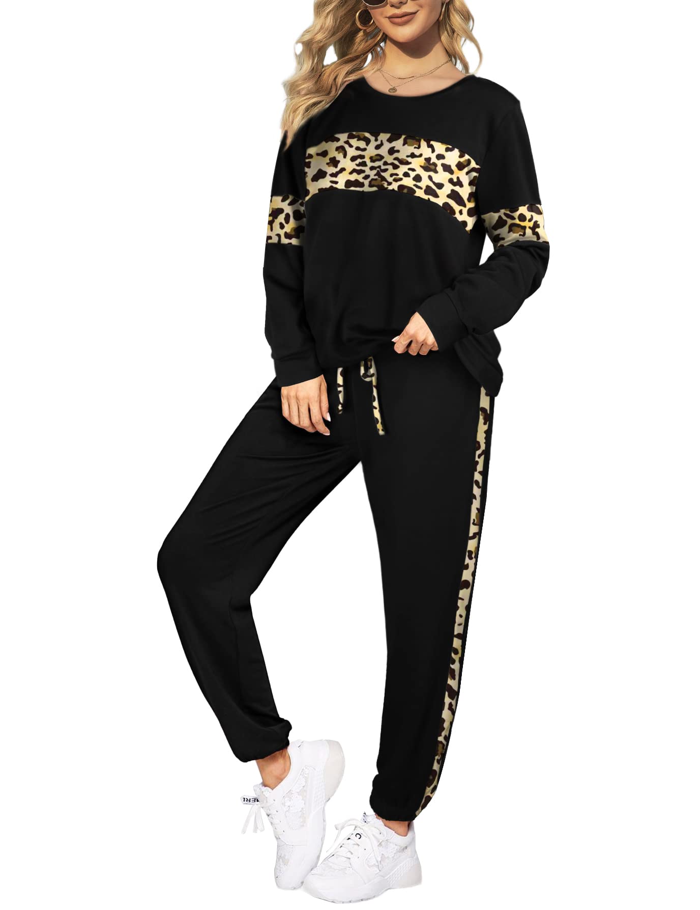 Sipaya Women's 2-Piece Colorblock Striped Sweatsuit Set - Crewneck Top & Pants with Pockets | Casual Loungewear, Athleisure Outfit for Home, Gym & Running