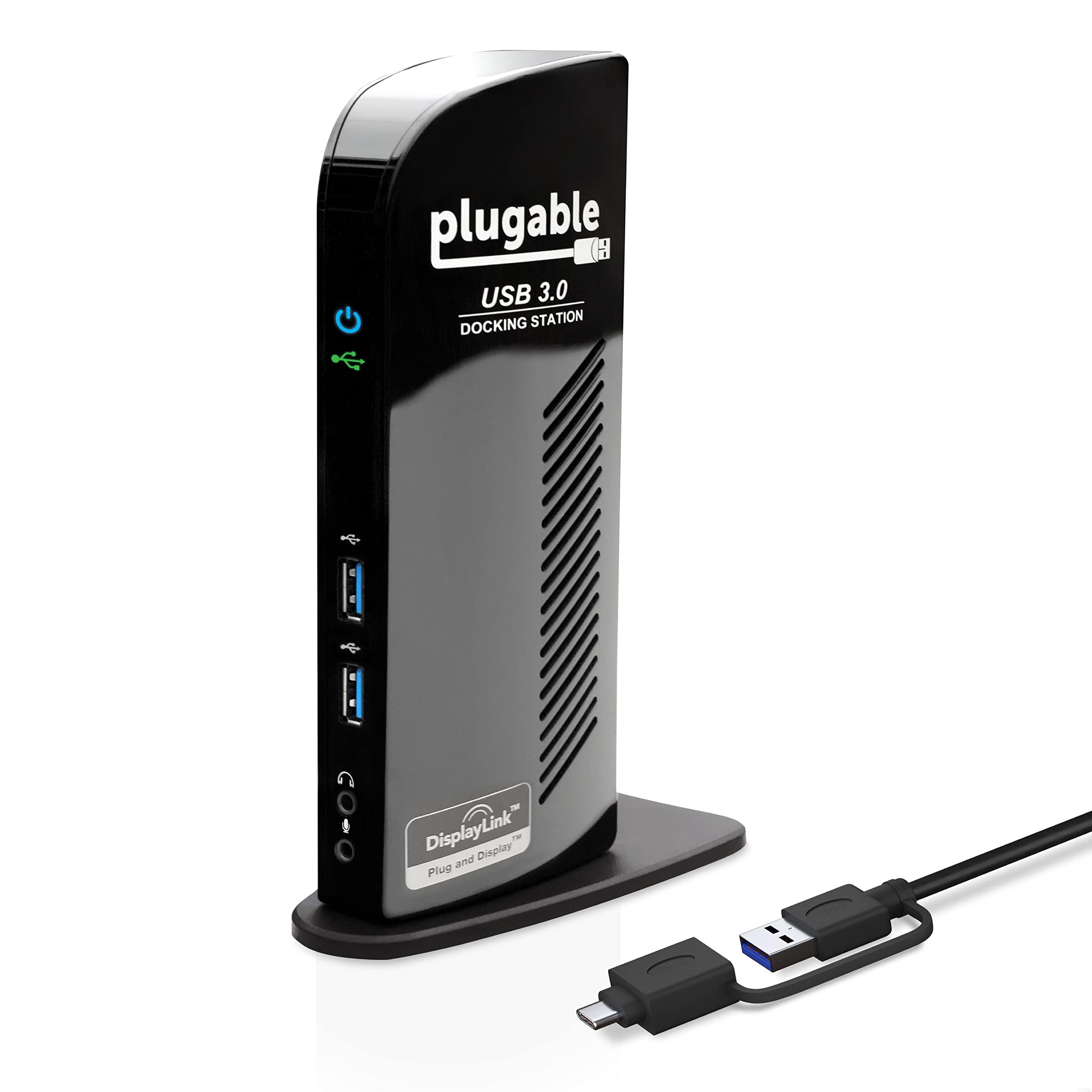 Plugable USB 3.0 Universal Laptop Docking Station with Dual Monitor Support for Windows & Mac - USB-C & USB 3.0 Compatible, Dual HDMI/DVI/VGA Video Outputs, Gigabit Ethernet, Audio Jack, 6 USB Ports - Perfect for Home Office, Remote Work & Multi-Tasking
