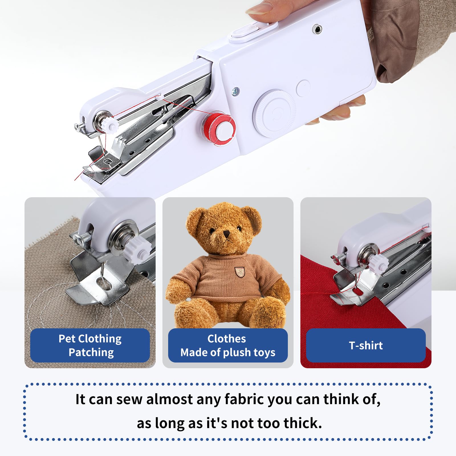 Portable Handheld Sewing Machine - Mini Rechargeable Cordless Stitch Tool for Quick Fabric Repairs, DIY Crafts & Emergency Clothing Fixes - Perfect for Travel, Home Use & On-the-Go Sewing (Batteries Not Included)