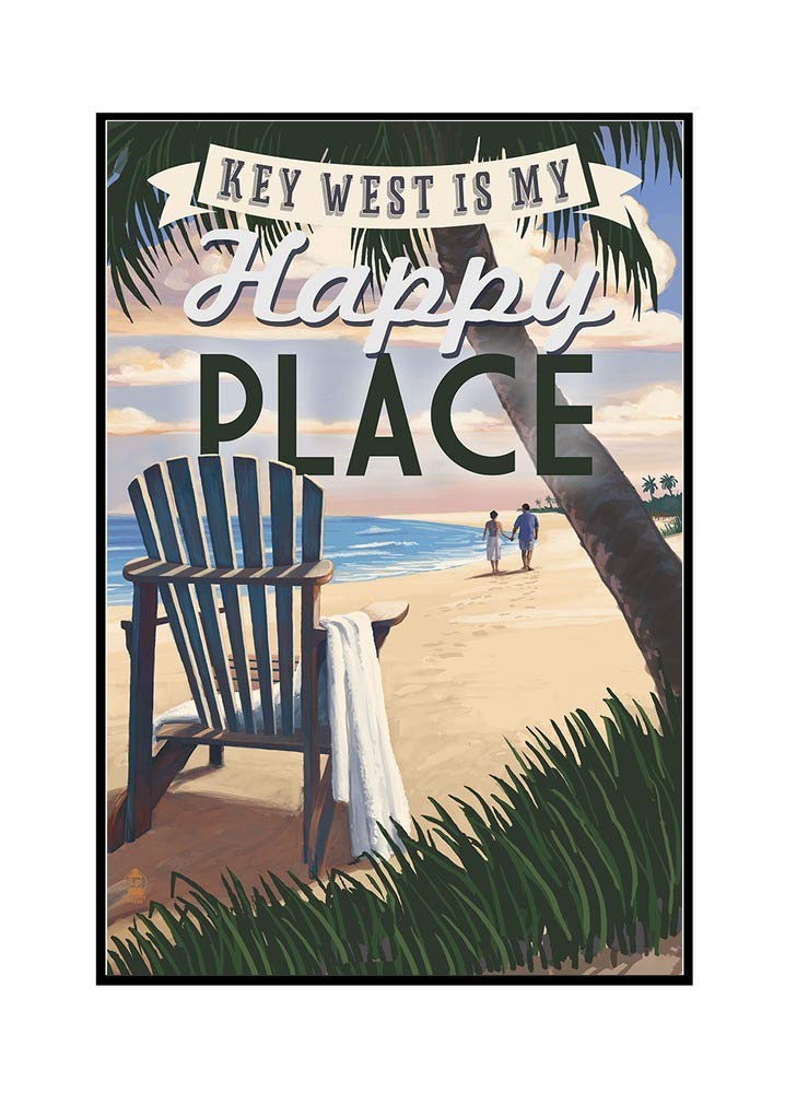 Key West Florida Sunset Adirondack Chairs Wall Art - 24x36 Framed Gallery Wrapped Canvas Print - Beach Decor for Living Room, Bedroom & Office