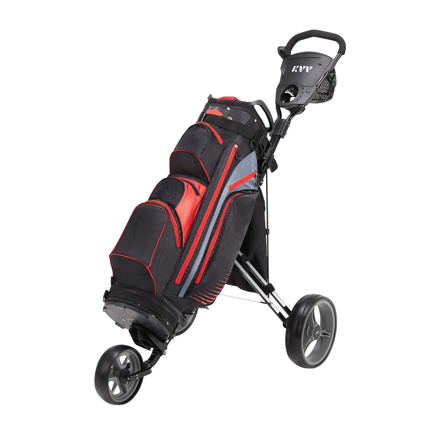 KVV Foldable Lightweight 3 Wheel Golf Push Cart with Stylish Scorecard Holder & Storage Bag - Easy Open/Close Design for Convenient Transport | Perfect for Golfers, Seniors & Course Use
