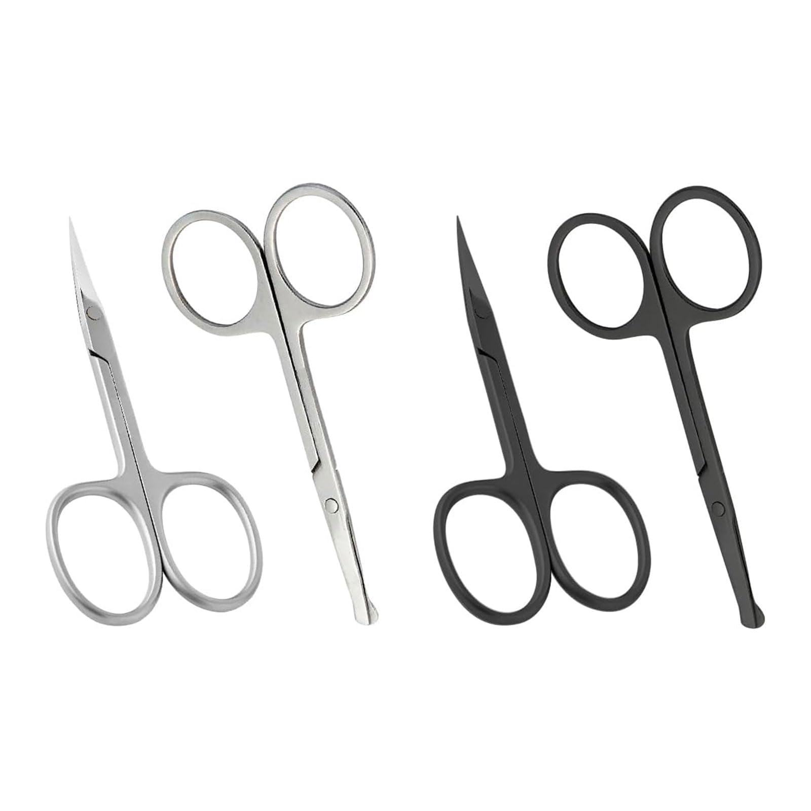 Professional Stainless Steel Nose & Eyebrow Scissors Set - 4-Piece Facial Hair Trimming Kit for Beard, Mustache, Ear & Nose Hair Grooming - Perfect for Home & Travel Use