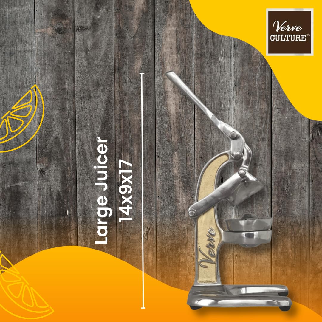 Premium Cast Aluminum Manual Citrus Juicer - Heavy Duty Hand Press for Oranges, Grapefruits & Large Fruits | Perfect for Fresh Morning Juice, Healthy Drinks, Cocktails & Cooking | Verve CULTURE Gold 14x9x17 Inch