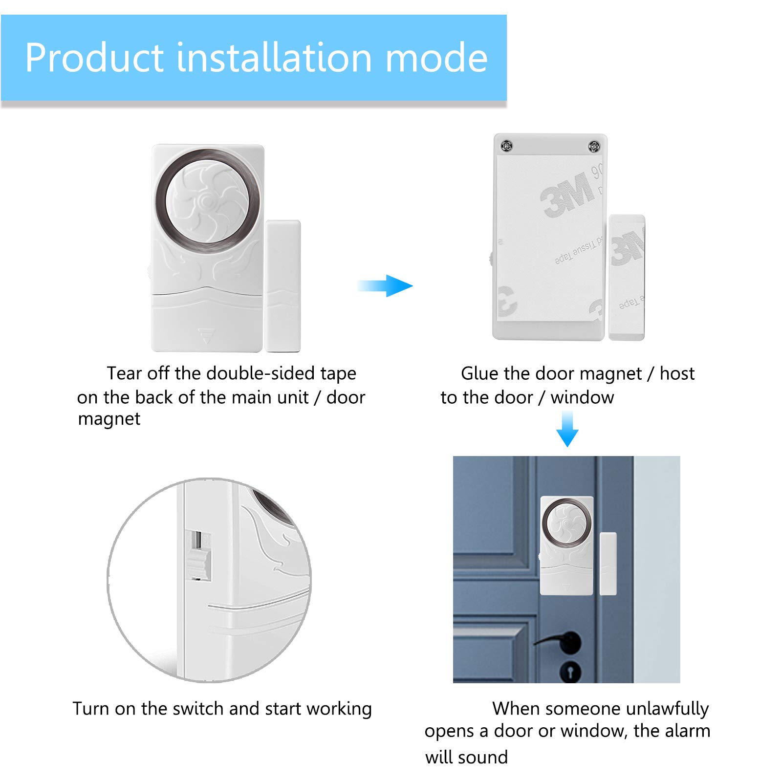 2 Pack Wireless Door and Window Alarm - 110dB Super Loud Magnetic Sensor Security Alarm with Time Delay for Home, Pool, Kids Safety | Burglar & Anti-Theft Alarm System for Enhanced Home Security