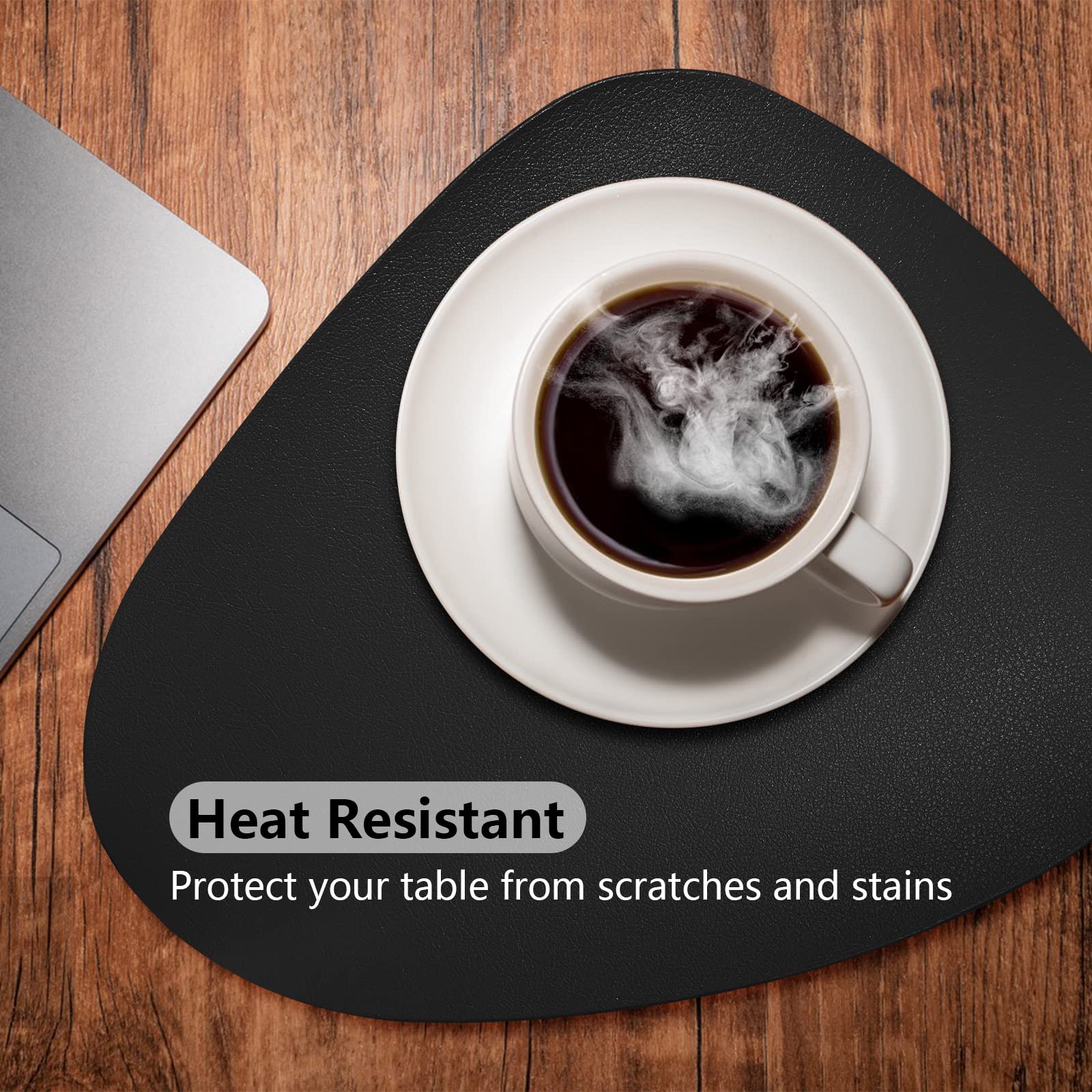 Premium Faux Leather Placemats Set of 6 - Black Heat-Resistant Washable Dining Table Mats for Round Tables | Indoor & Patio Use | Halloween & Thanksgiving Dinner Decor | Easy to Clean & Wipeable