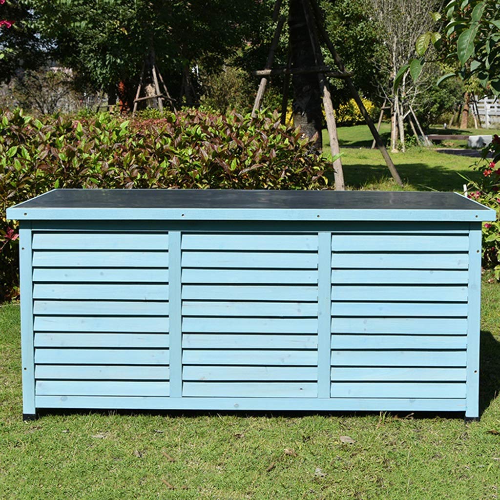 Premium Solid Wood Outdoor Storage Cabinet - Waterproof Garden Tools Organizer, Shoe Bench & Courtyard Shed (132×66×60.5cm, Blue) - Perfect for Patio, Backyard & Garage Organization