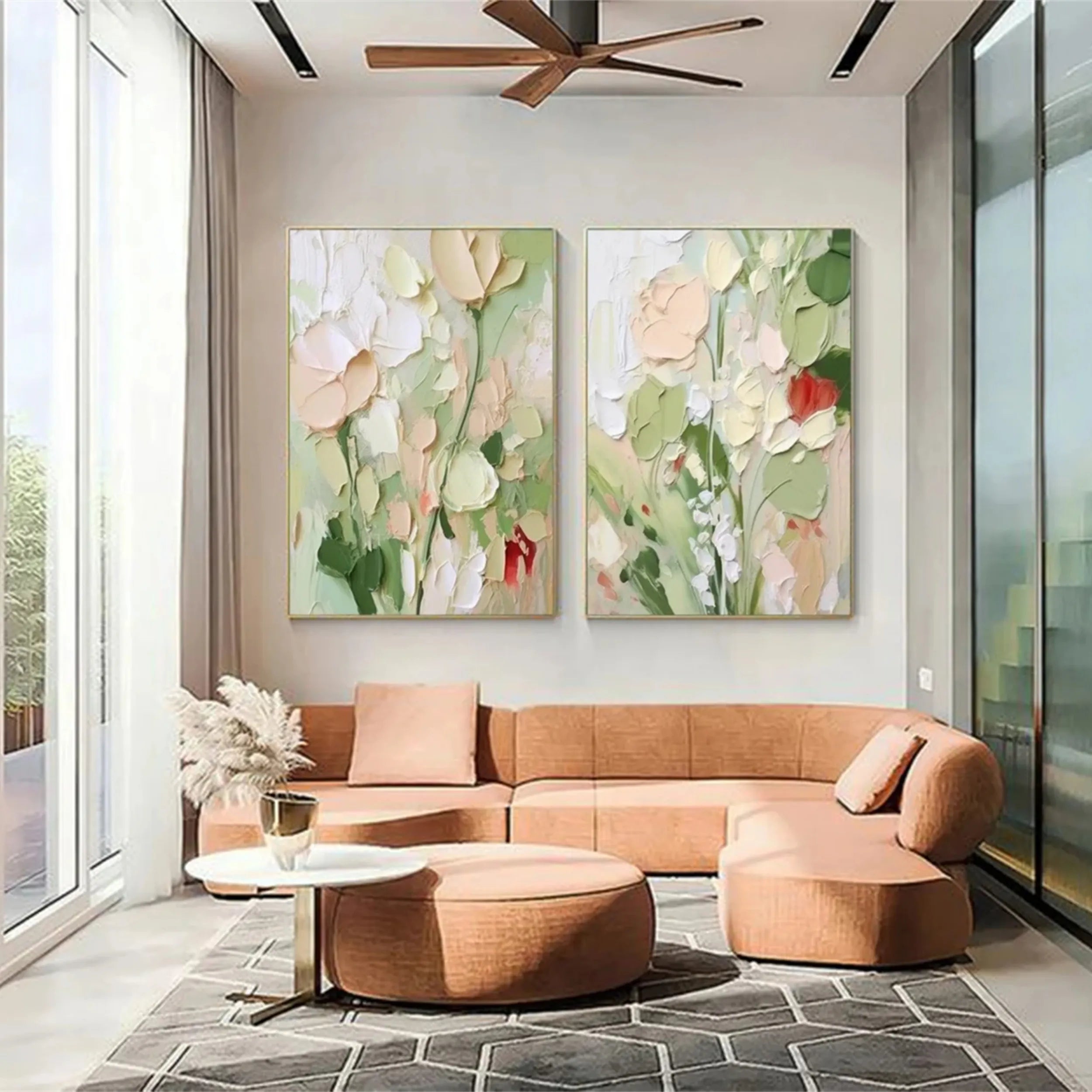 Beautiful Flower and Tree Painting Set of 2 - Wall Art Decor for Living Room, Bedroom & Office - #FT075