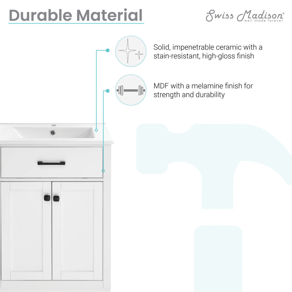 Burdon 24 Inch White Bathroom Vanity with Sink - Modern Single Sink Vanity Set for Small Bathrooms, Powder Rooms & Guest Baths