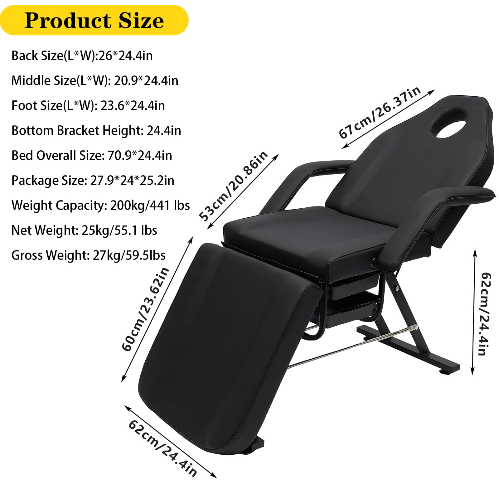 Professional Adjustable Tattoo Chair & Massage Bed for Salon, Spa & Tattoo Studio - 65° Backrest & 70° Foot Tilt - Multi-Purpose Salon Equipment for Barber, Facial & Client Comfort - Perfect for Tattoo Artists, Massage Therapists & Beauty Professionals