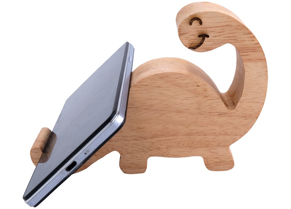 Natural Rubber Wood Dinosaur Phone Stand - Creative Cute Wooden Mobile Holder for iPhone & Samsung - Home & Office Desk Decoration - Perfect for Bedside, Workstation, and Gift Giving
