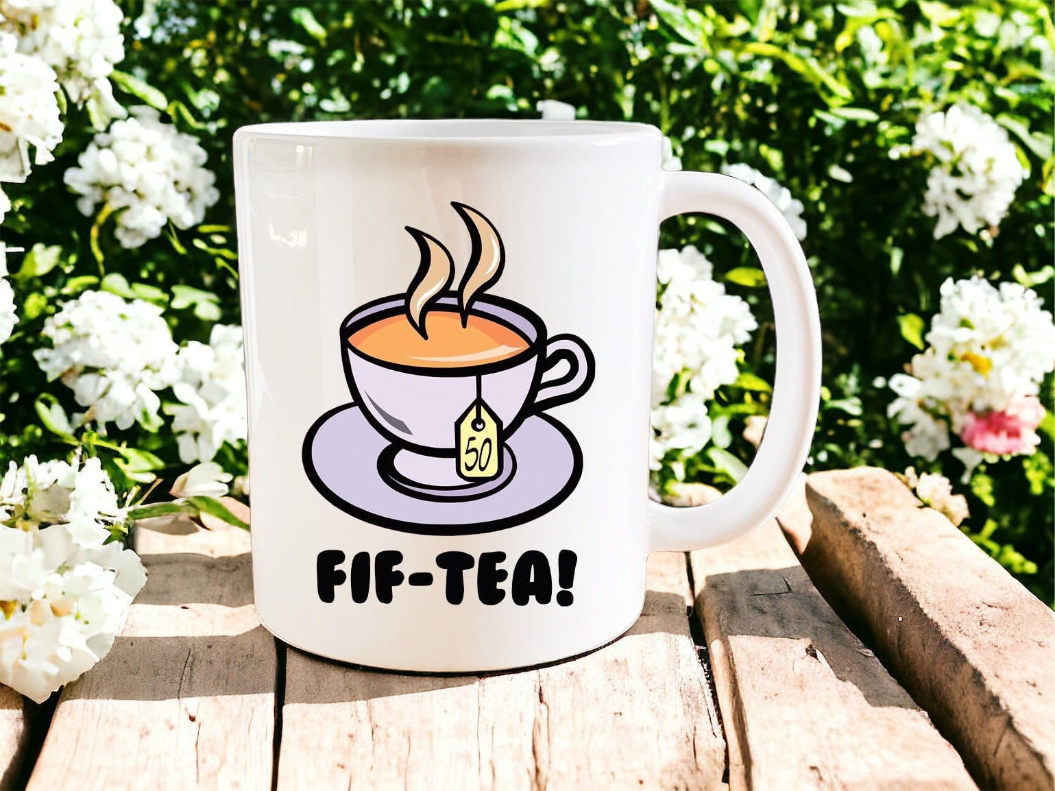 50th Birthday Gift - Funny 'Fif Tea!' Ceramic Coffee Mug for Women & Men - Perfect for Tea Lovers, Office Use, and Anniversary Celebrations