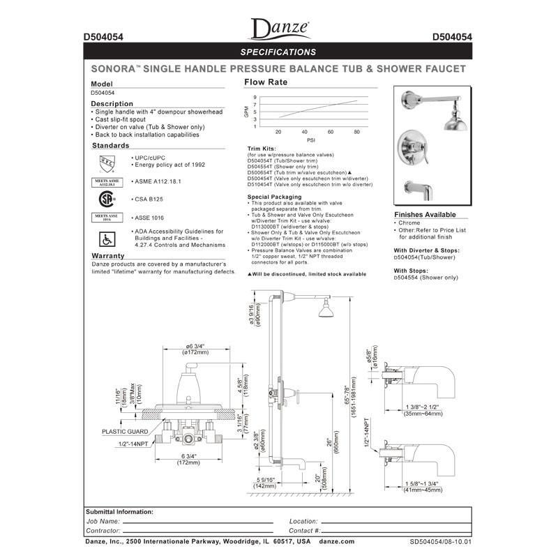 Danze Sonora Brushed Nickel Single Handle Shower Faucet with Rough-In Valve - Modern Bathroom Upgrade for Spa-Like Experience