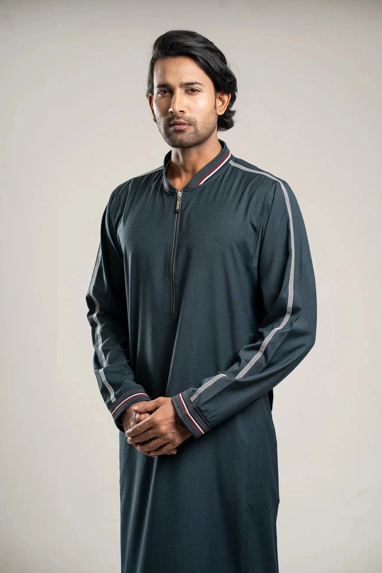 Premium Men's Thobe 220 - Green Islamic Robe for Father & Son - Comfortable Long Dress for Eid, Prayer & Special Occasions