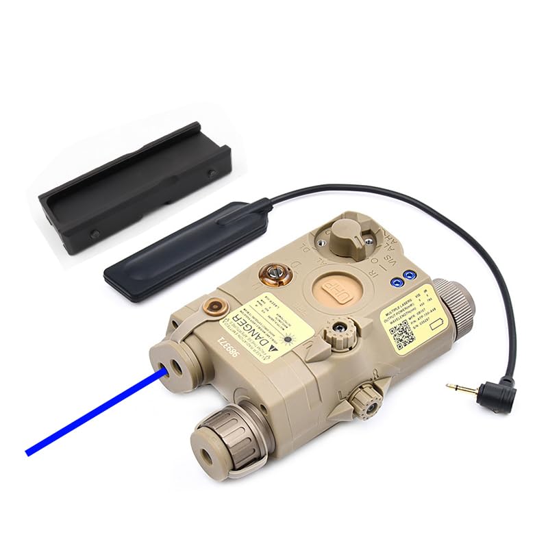 PEQ15 Tactical Laser Sight with Pressure Switch - IR Laser, Red/Green/Blue Laser & Strobe/Constant White Light - 20mm Rail Mount for AR15, M4, M16 - Perfect for Hunting, Airsoft & Tactical Training (Tan, Blue Laser)