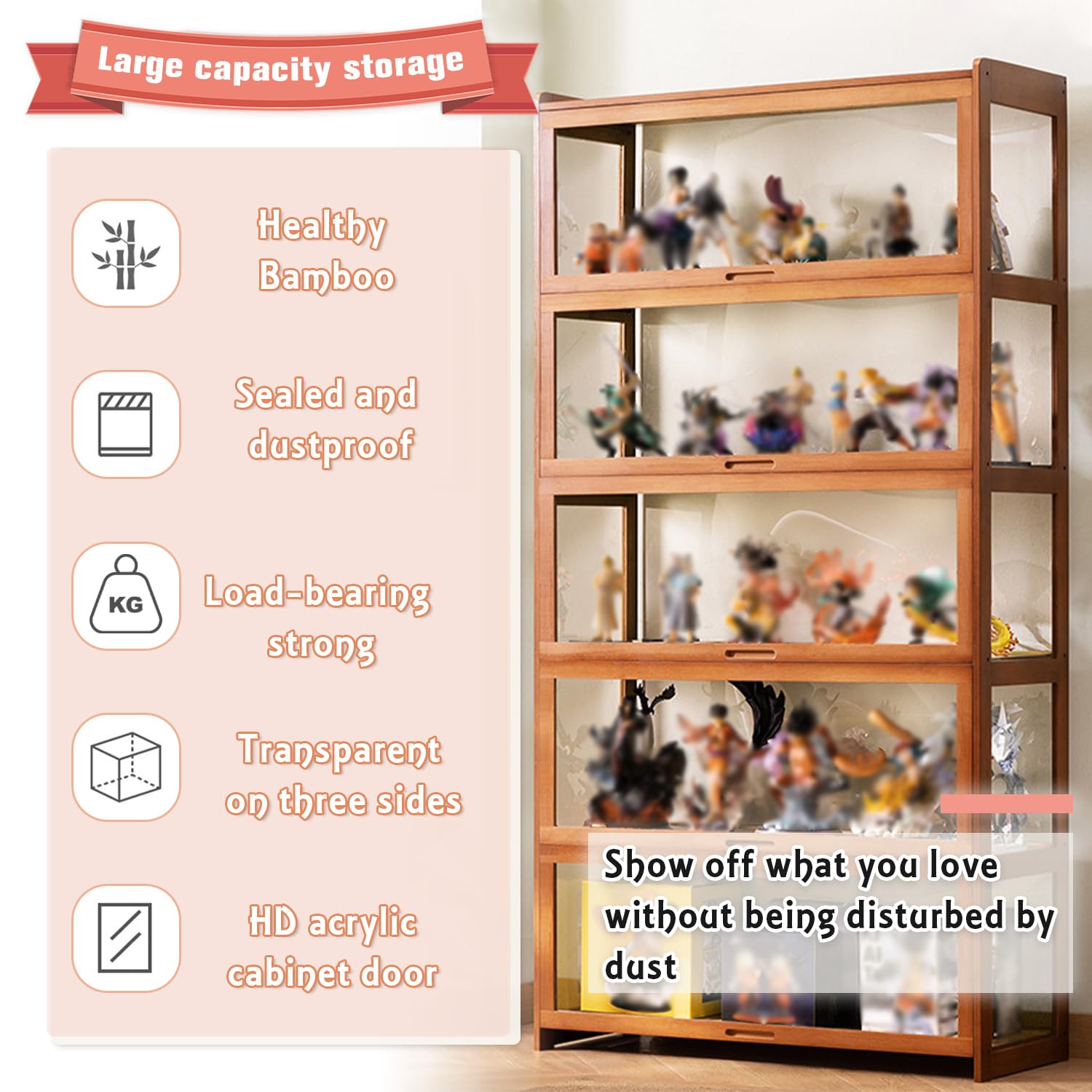 35.4x13.4x67.7in Acrylic Display Cabinet with Flip Door - Bamboo Curio Cabinet & Glass Shelf for Collectibles, Home Decor Storage - Easy Assembly (Brown) - Perfect for Living Room, Office, or Retail Showcase