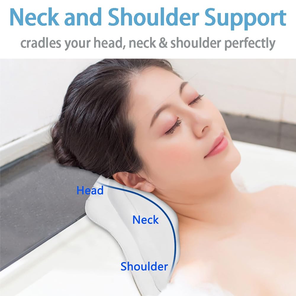 Luxury Bath Pillow for Neck and Back Support - Comfortable Waterproof Bathtub Headrest with Suction Cups - Perfect for Relaxing Soaking, Spa, Bath Accessories (Black) - Ideal for Home Spa, Bubble Baths & Stress Relief