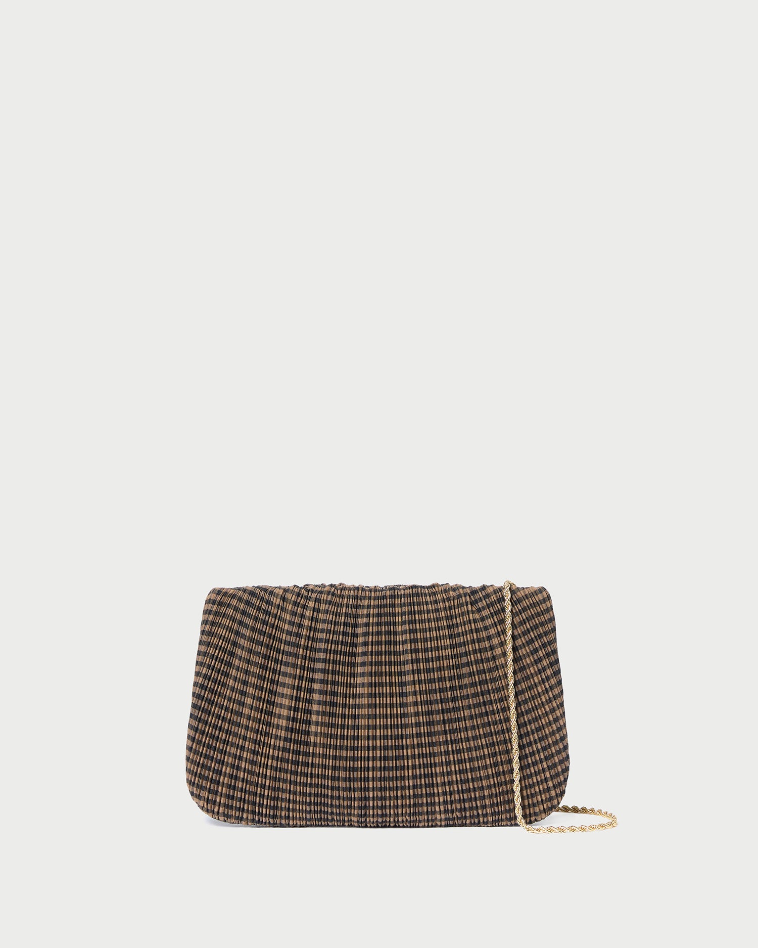British Brown & Black Checkered Pleated Clutch Purse for Women - Elegant Evening Bag for Parties, Weddings & Special Occasions