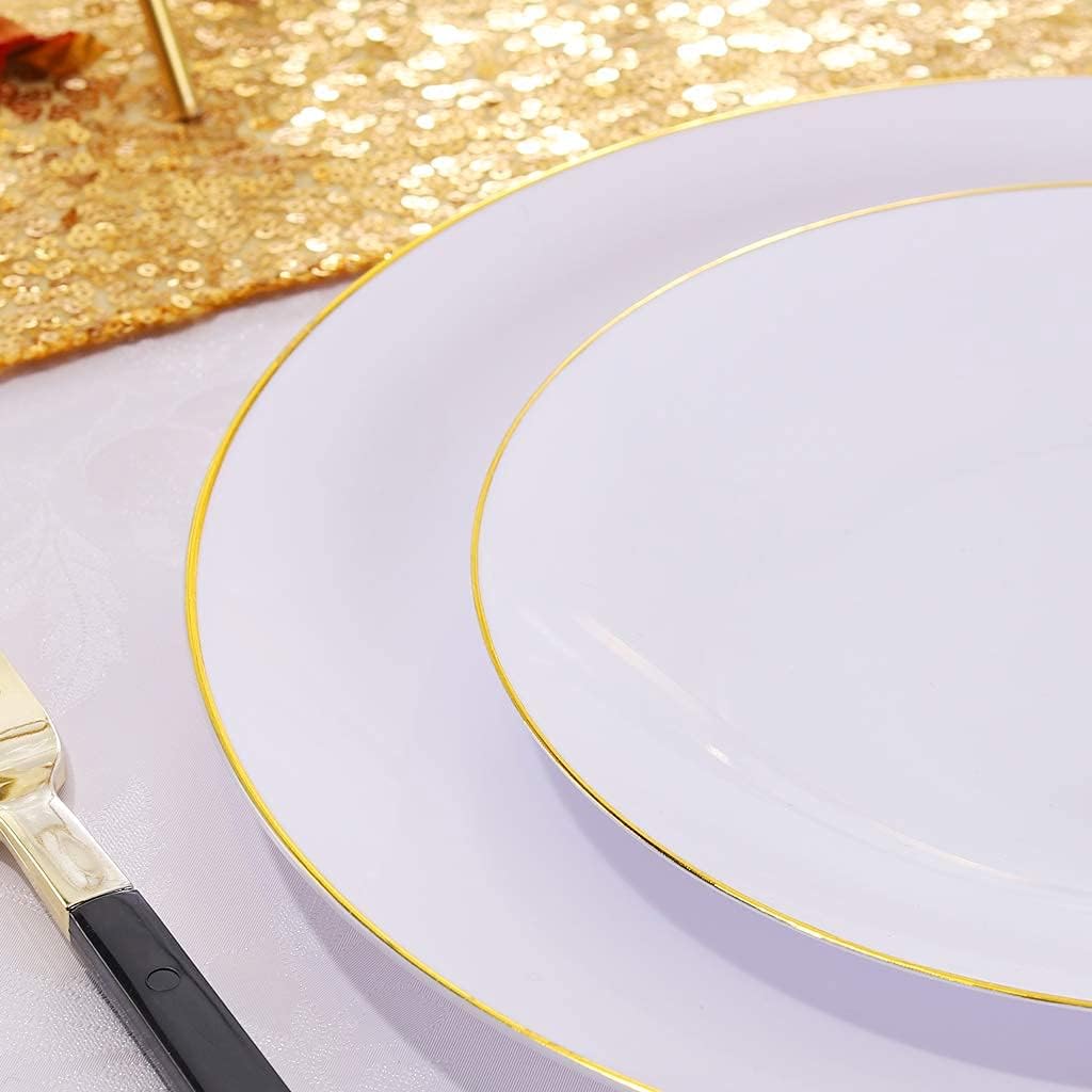 200PCS White Plastic Plates with Gold Rim - 100PCS 7.5inch Disposable Dessert Plates & 100PCS 10.25inch Dinner Plates - Elegant Gold Plastic Plates for Wedding, Party, Birthday, Baby Shower & Holiday Celebrations
