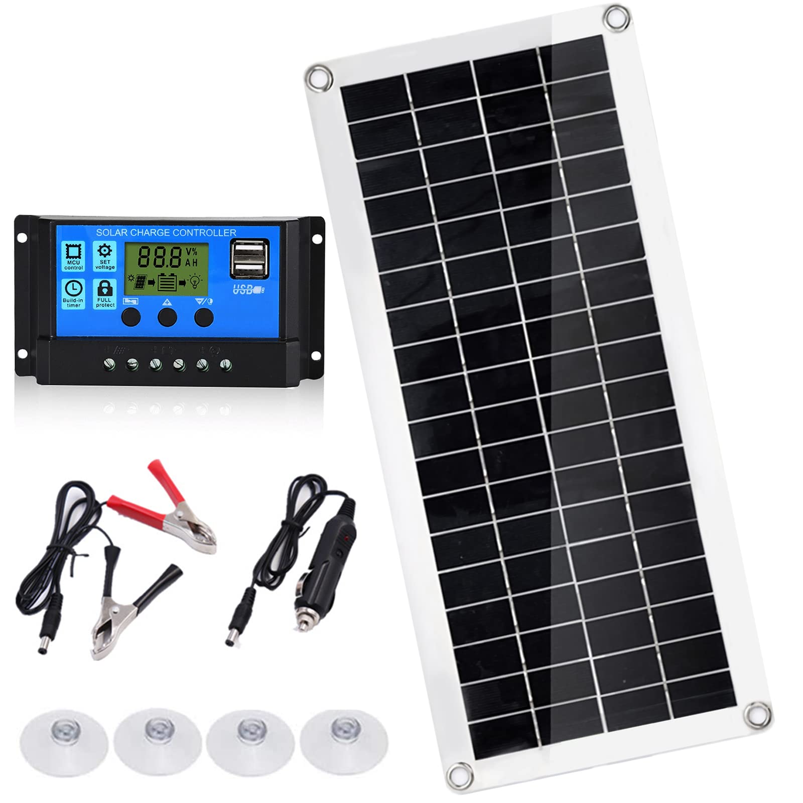 50W Monocrystalline Solar Panel Kit - 18V/12V Flexible Photovoltaic Charging System for RV, Boat, Caravan, Camping & Off-Grid Power (50A, 30W) | Portable Solar Energy Solution for Outdoor Adventures & Emergency Backup
