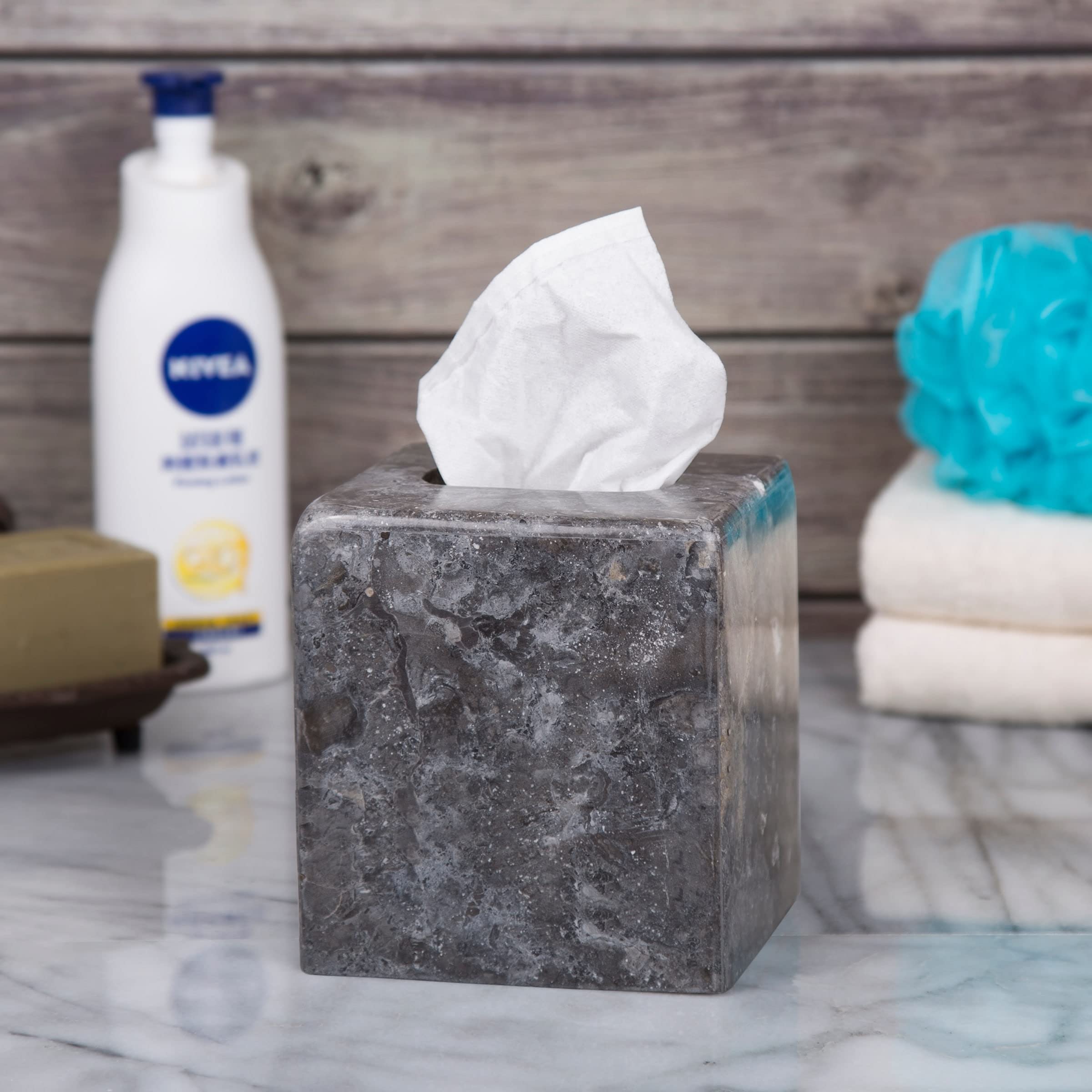 Premium Natural Marble Tissue Box Cover – Handcrafted Square Tissue Holder for Bathroom, Bedroom, Living Room & Car, Elegant & Durable (Champagne Beige, 5.4” x 5.4” x 5.6”) – Perfect for Home Decor & Luxury Gift Giving