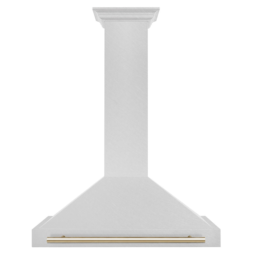 ZLINE KB4SNZ 36 G Autograph Edition 36-Inch Stainless Steel Wall Mount Range Hood with Convertible Satin Finish & Polished Gold Handle - Perfect for Modern Kitchens & Luxury Home Upgrades