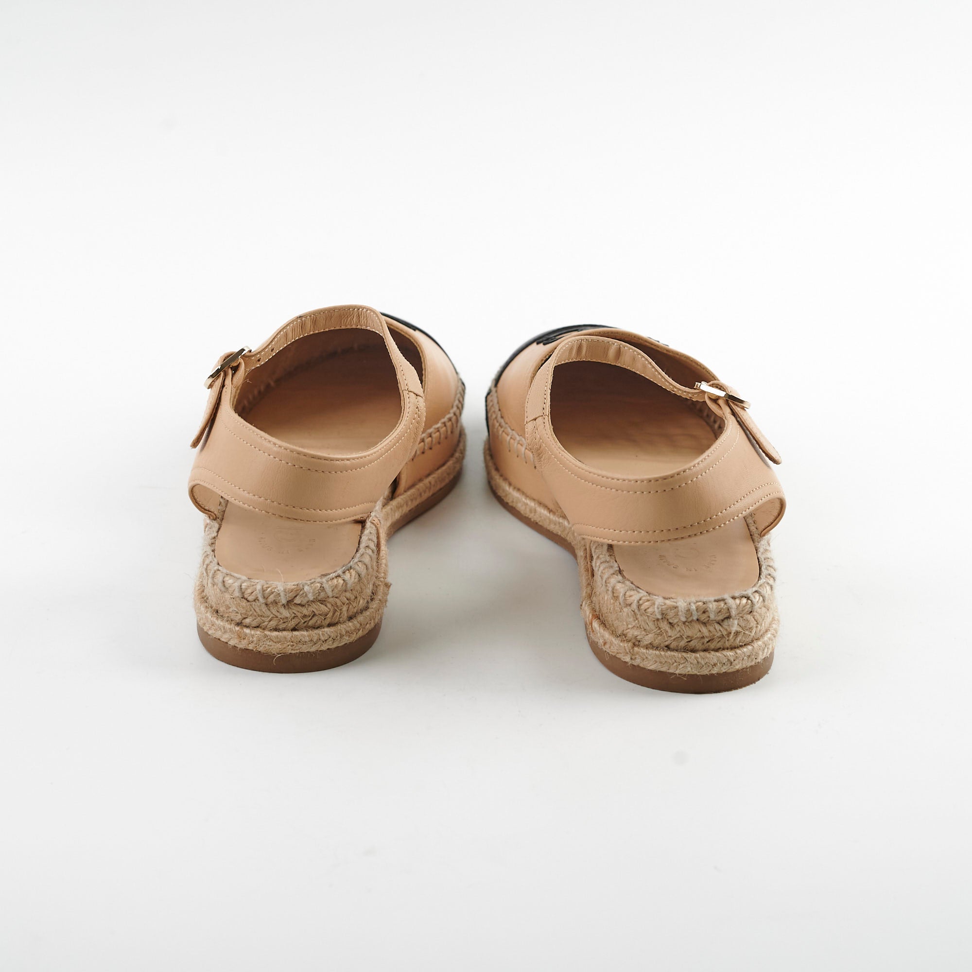 Chanel Beige & Black Open-Toe Espadrilles Flats - Size 36 | Comfortable Summer Sandals for Beach, Vacation & Casual Outings