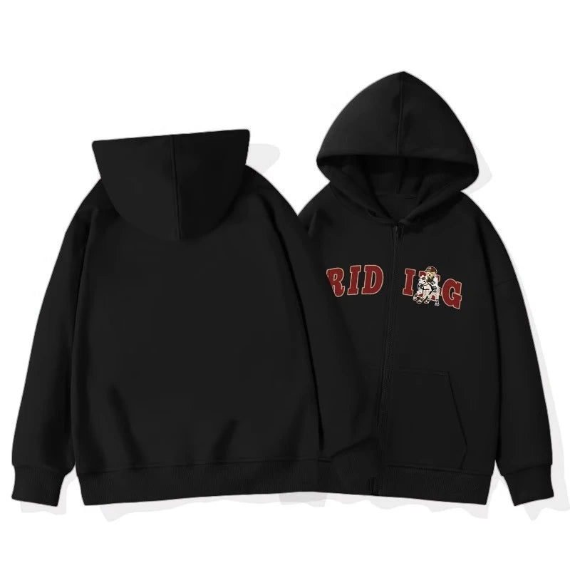Women's Basic Hooded Zip-Up Hoodie - Winter Casual Pullover with Drawstring & Letter Print - Cozy Solid Color Fashion for Everyday Wear, Gym, and Outdoor Activities