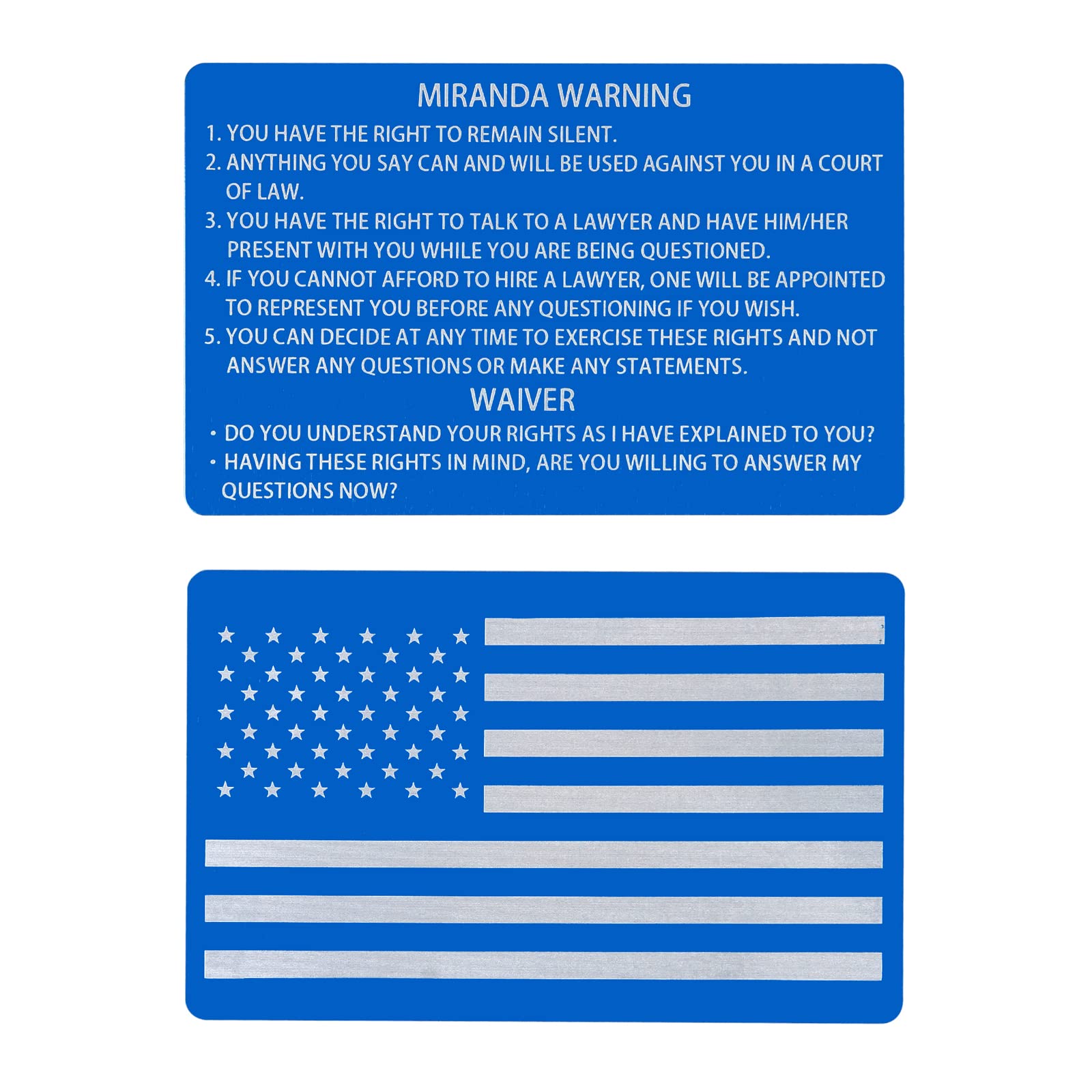 5 PCS Blue Metal Miranda Warning Card with American Flag - Laser Engraved Law Enforcement Insert Card - Perfect for Police Officers, Lawyers & Collectors (Gift Idea for Legal Professionals & Patriotic Decor)
