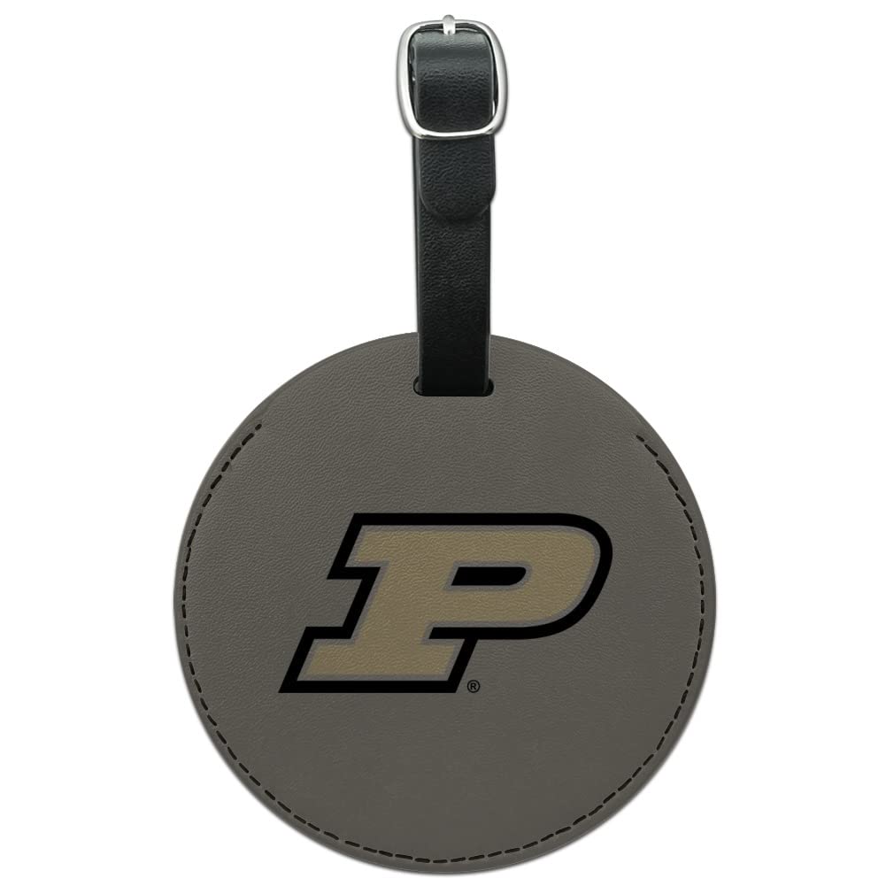 Purdue Boilermakers Logo Leather Luggage Tag - Round Carry-On ID Tag for Travel Bags, Suitcases & Backpacks - Perfect for College Fans, Alumni & Boilermakers Supporters
