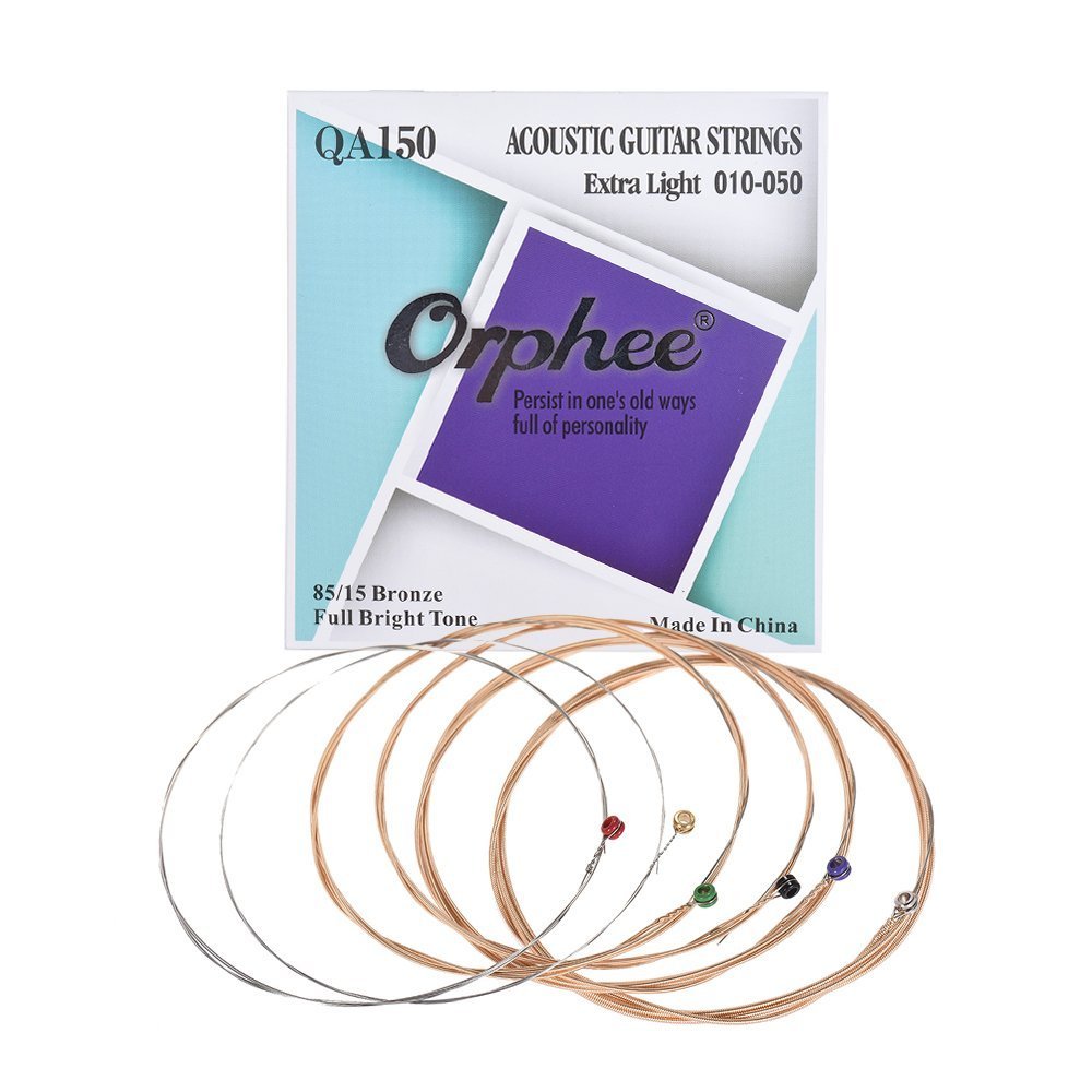 Orphee QA150 Acoustic Guitar Strings 6-Pack Set (.010-.050) - 85/15 Bronze Wound, Hexagonal Steel Core, Extra Light Tension - Perfect for Folk, Country & Fingerstyle Playing