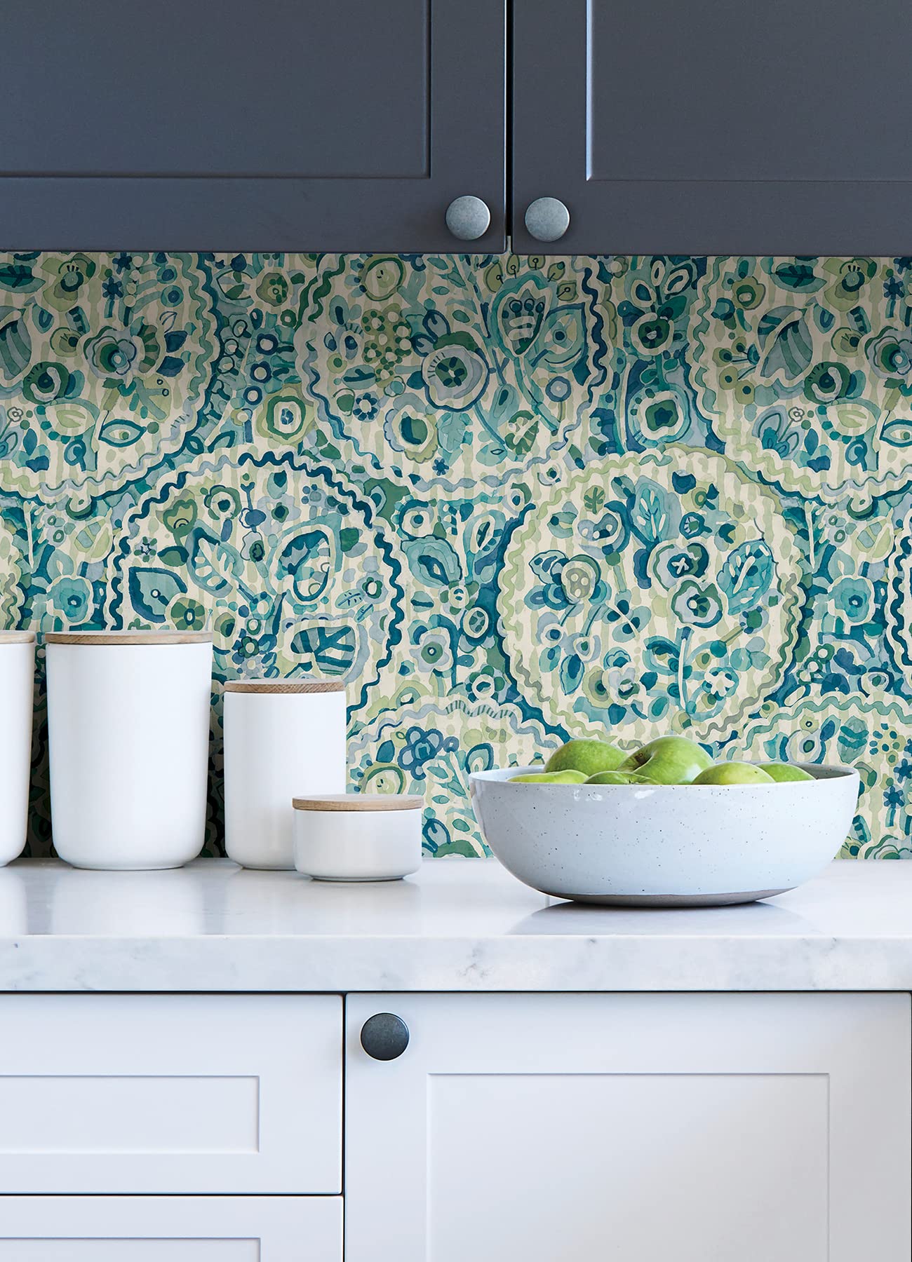 Teal Camille Peel & Stick Wallpaper - Self-Adhesive Removable Wallpaper in Blue | Perfect for Bedroom, Nursery & Home Decor