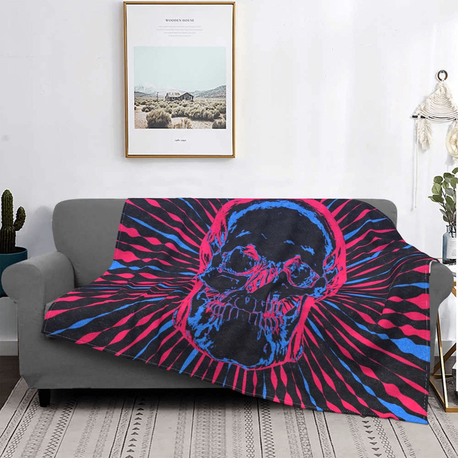 Trippy Skull Blacklight Poster Design Ultra-Soft Micro Fleece Blanket - Warm Anti-Pilling Flannel Throw for Couch, Bed & Sofa - Perfect for Movie Nights, Dorm Rooms & Psychedelic Home Decor