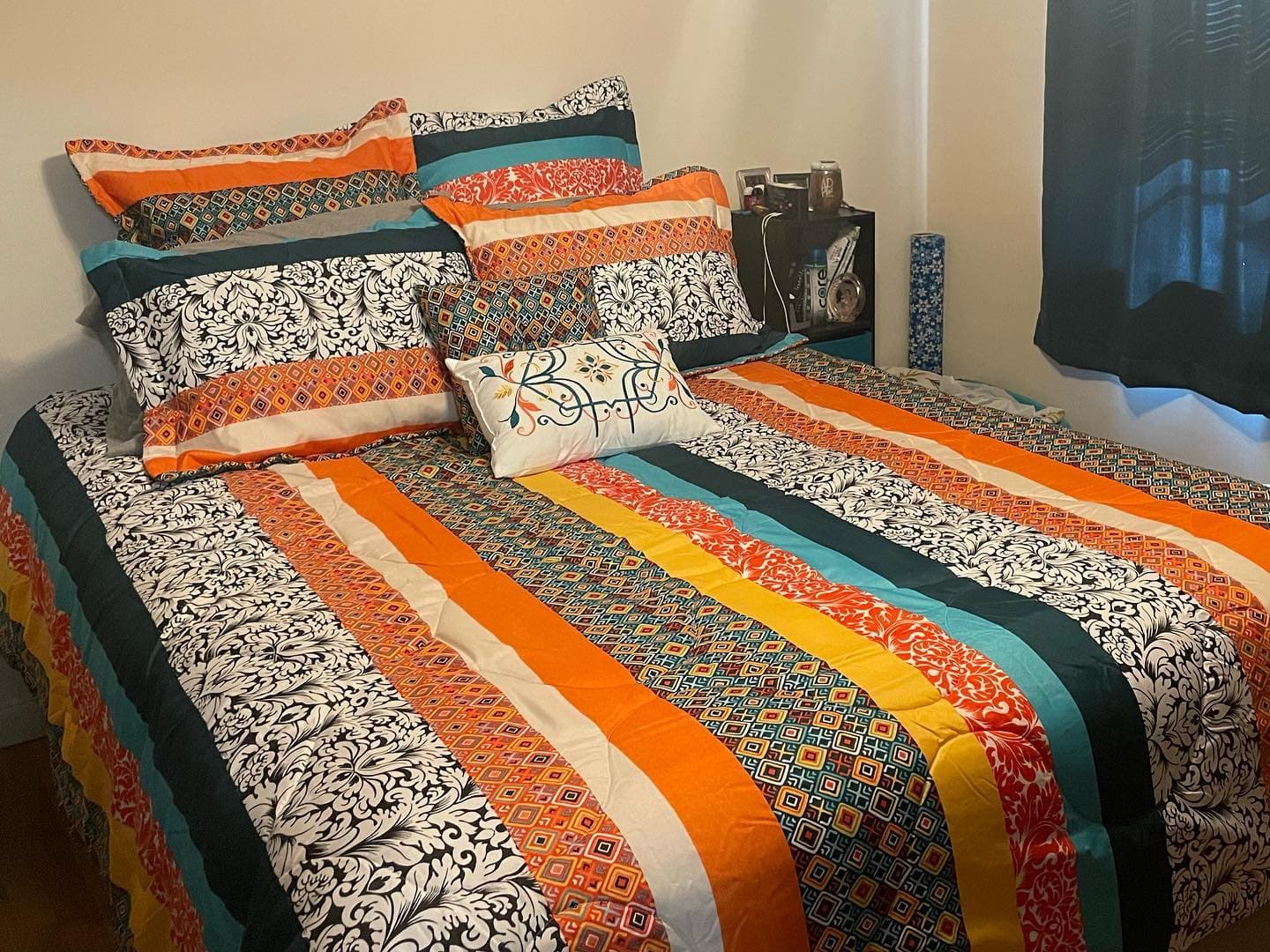 Boho Stripe 7-Piece Comforter Set Queen Size - Soft Cotton Bedding Set with Pillow Shams & Decorative Pillow Covers - Perfect for Bohemian Style Bedroom Decor & Guest Room Makeover