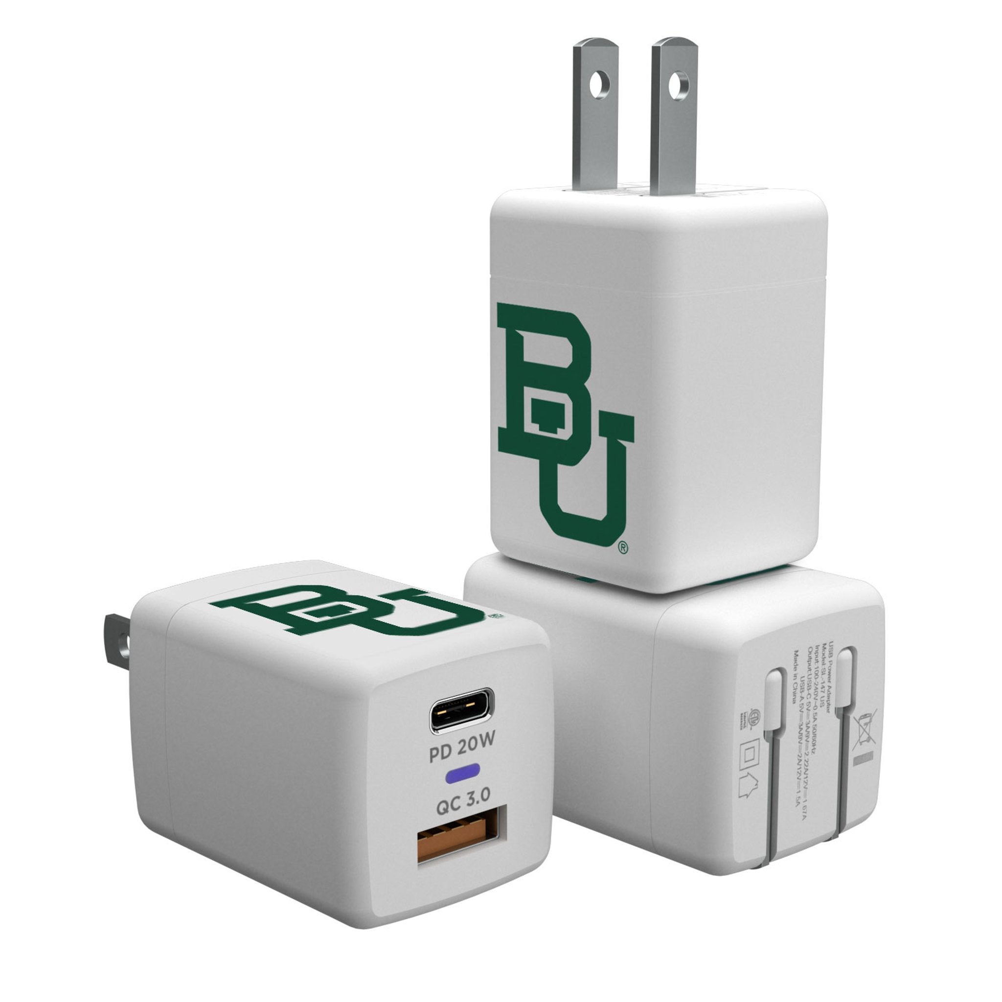 Baylor University Bears Insignia USB A/C Charger - Fast Charging Cable for iPhone, Android, iPad - Perfect for Home, Office & Travel Accessories