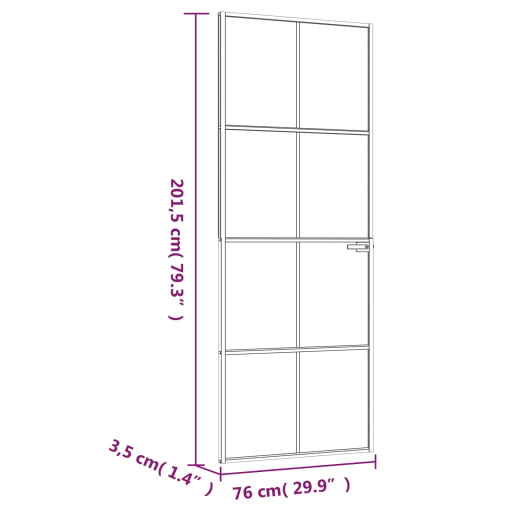 vidaXL Black Aluminum Framed Interior Door with Tempered Glass - Slim Adjustable Design Fits Various Door Frames - Perfect for Modern Homes, Offices & Commercial Spaces