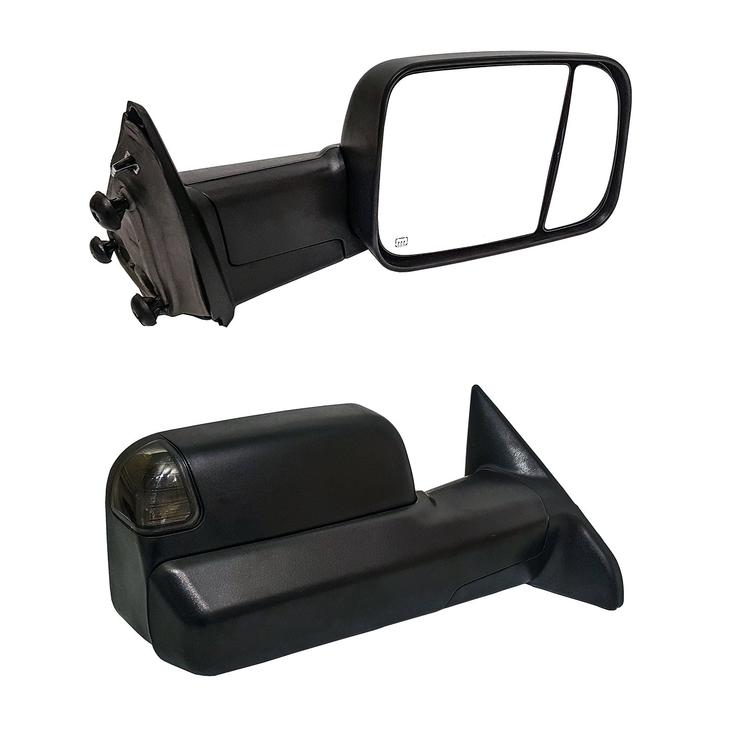 Paragon Towing Mirrors for 2010-2018 Dodge Ram 1500/2500/3500 - Power Glass, Heated, Turn Signals, Puddle Light, Temperature Sensor - Black Pair Set | Perfect for Heavy-Duty Towing, Off-Roading & Night Driving