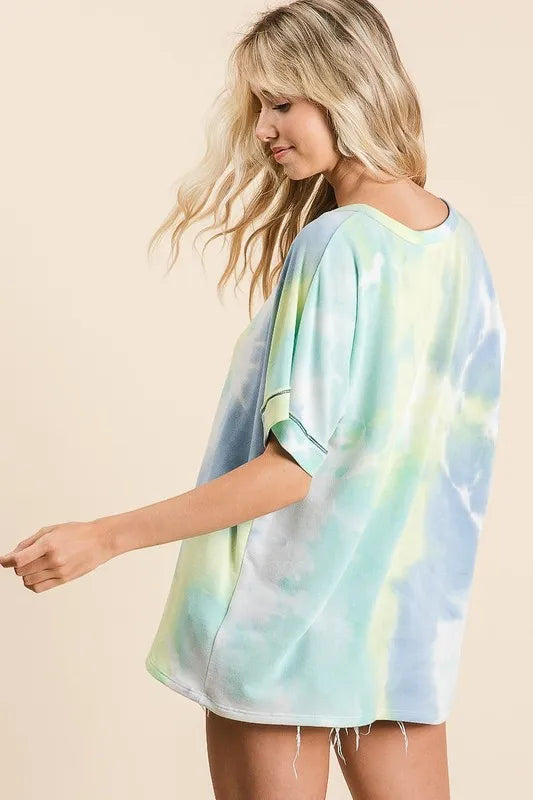 BiBi Tie Dye French Terry Button-Up Top for Women | Stylish Casual Shirt for Everyday Wear, Beach Outings & Weekend Brunch