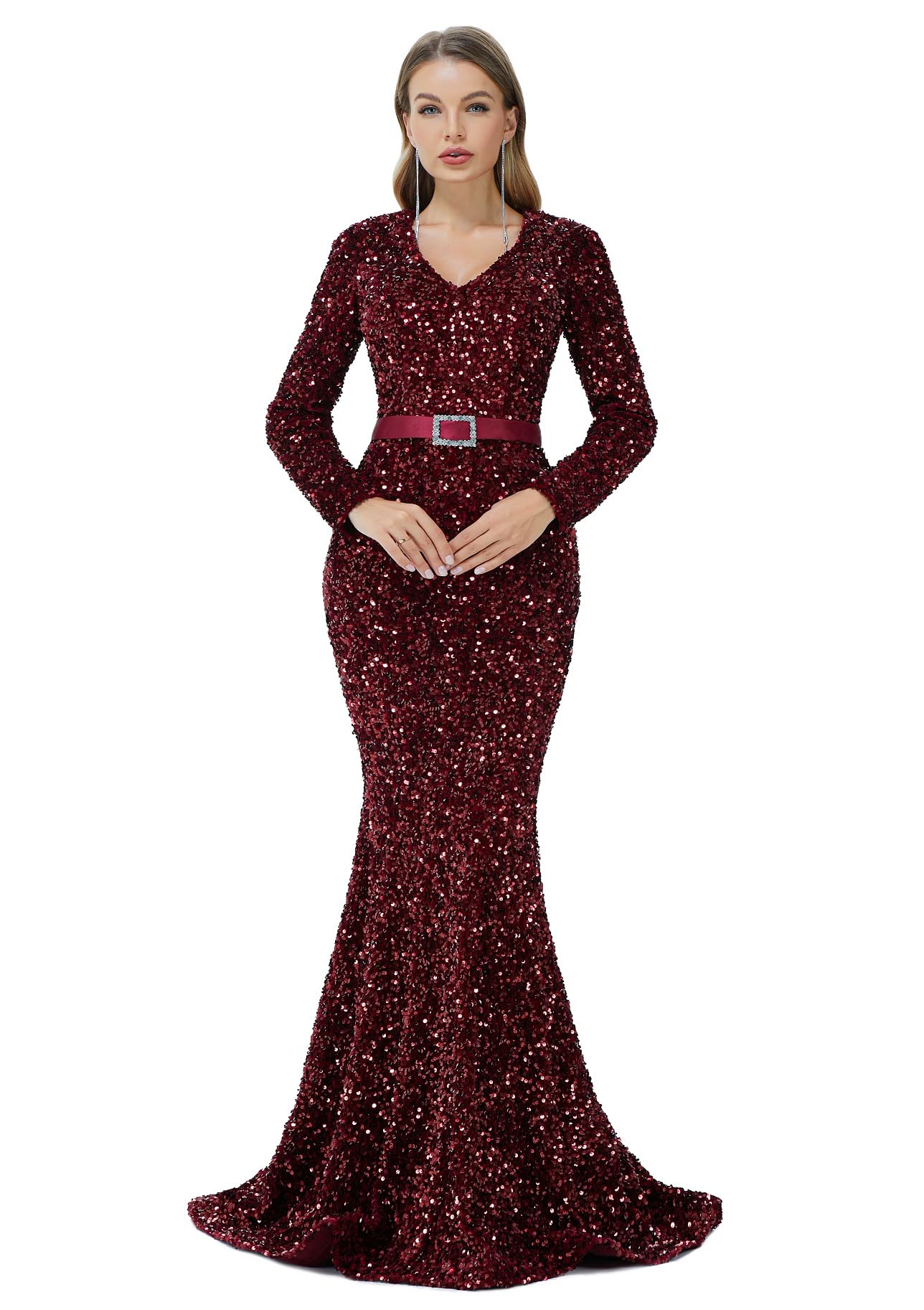 Sparkly Sequin Mermaid Evening Dress for Women - Long Sleeve Formal Gown for Prom, Party, Bridesmaid & Special Occasions | Elegant Night Out & Wedding Guest Attire