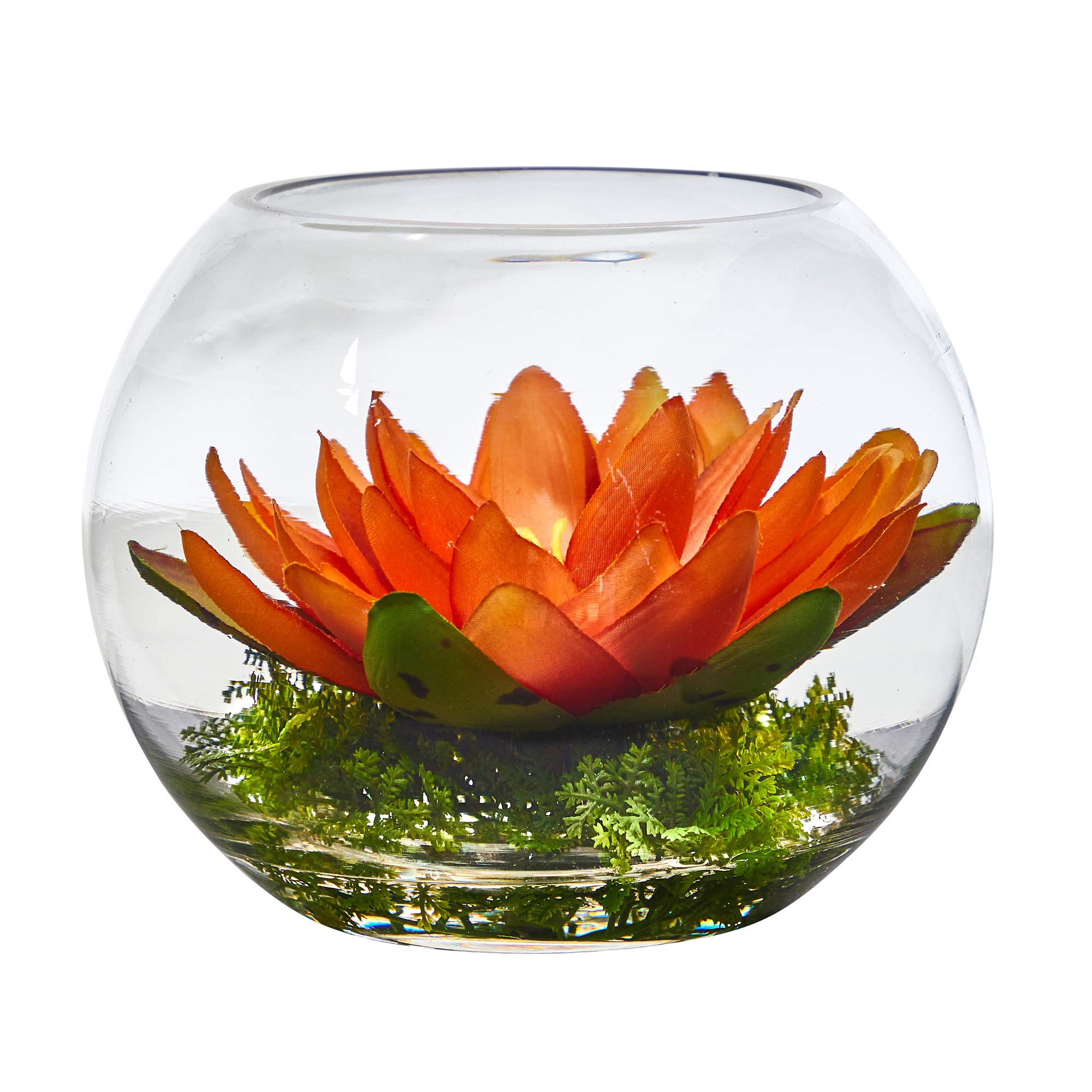Nearly Natural 8-Inch Artificial Lotus Flower Arrangement in Glass Vase - Elegant Home Decor for Living Room, Office & Wedding Centerpieces