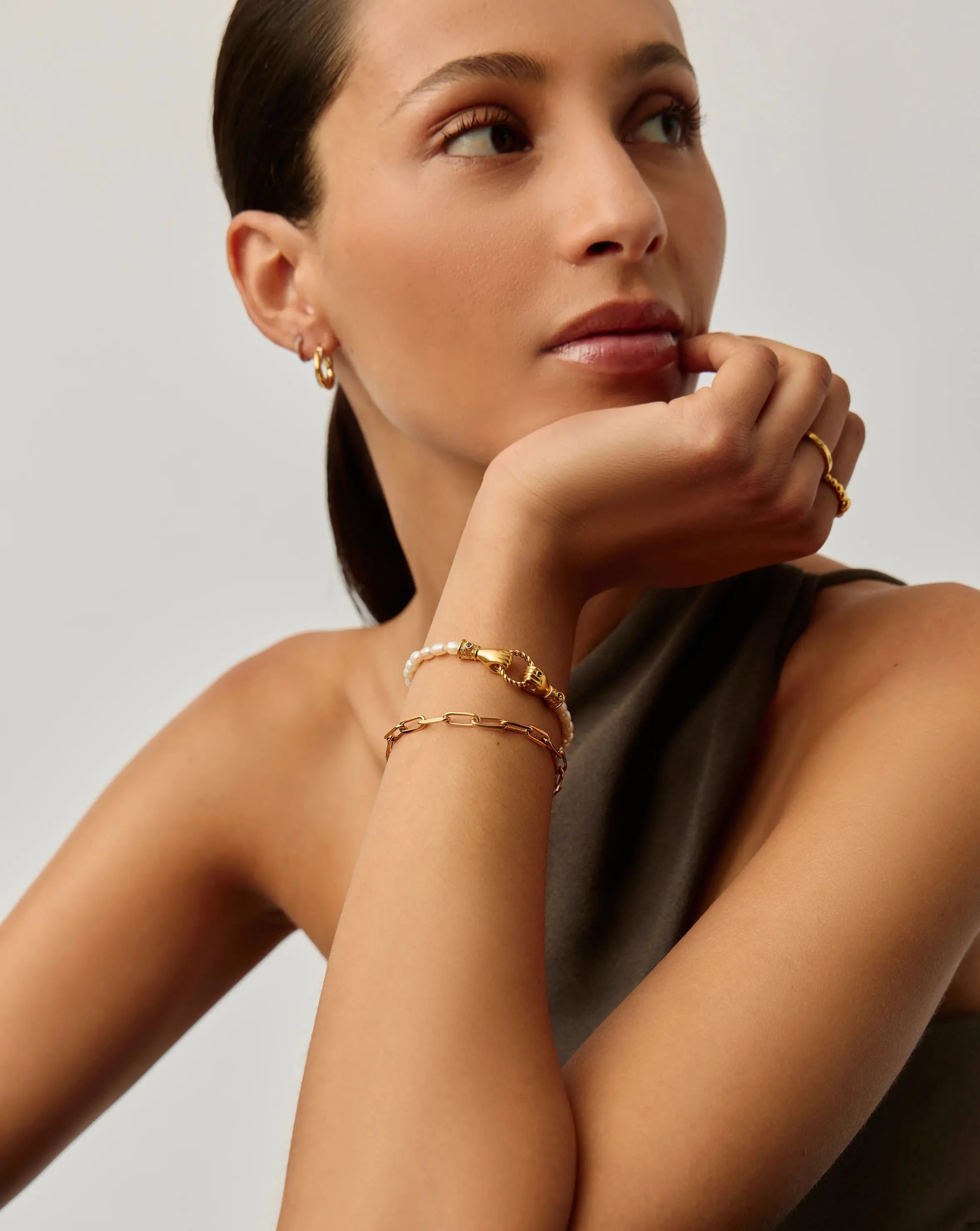 In Good Hands Pearl & Chain Bracelet Set - 18k Gold Plated Pearl & Black Onyx Jewelry for Women | Elegant Gift for Birthday, Anniversary & Special Occasions
