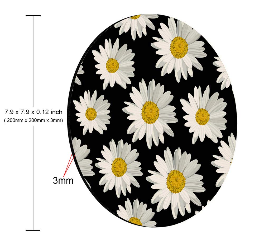 Custom Round Gaming Mouse Pad with White Daisies Design - Non-Slip Rubber Base, Smooth Surface for PC/Laptop - Perfect for Office, Home & Gaming Setup