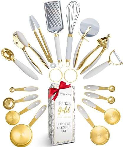 16 PC White & Champagne Gold