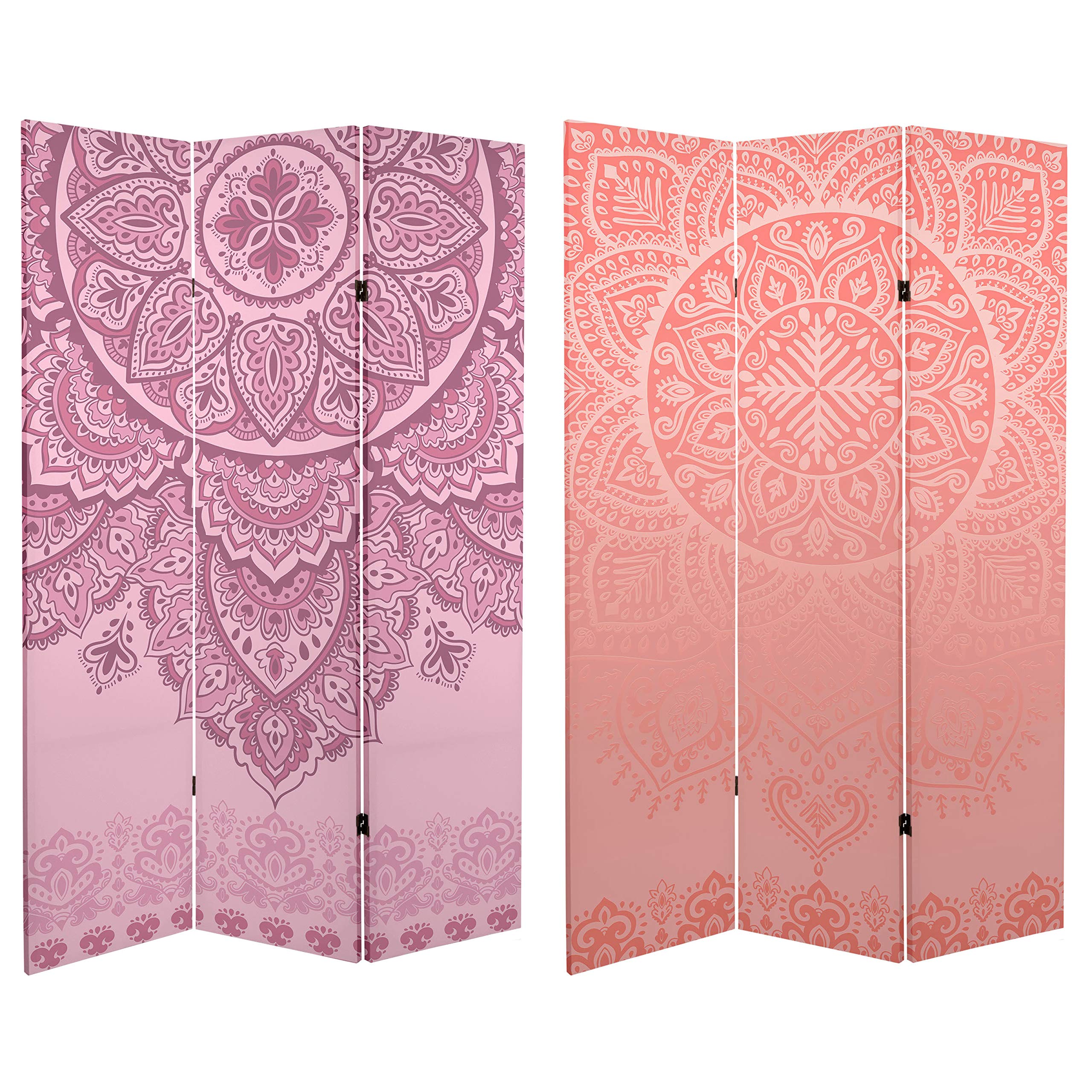ORIENTAL Furniture 6 ft. Tall Double Sided Pink Mandalas Canvas Room Divider - Handmade Asian Inspired Partition Screen for Bedroom, Living Room & Office Privacy