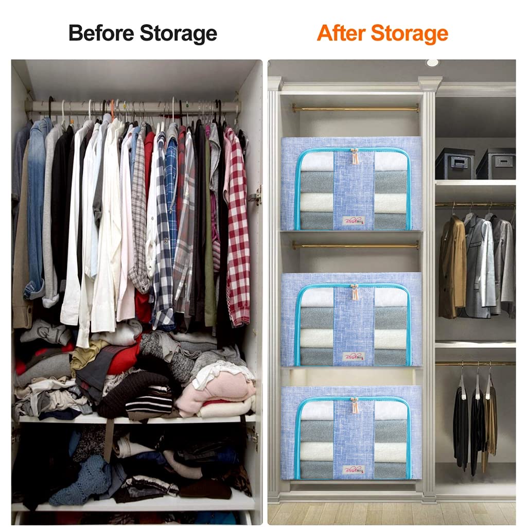 BlushBees® 4-Pack Large Collapsible Storage Boxes with Metal Supports - 20×16×15 Inch Oxford Fabric Organizers for Clothes, Quilts & Linens | Perfect for Closet, Bedroom & Home Organization