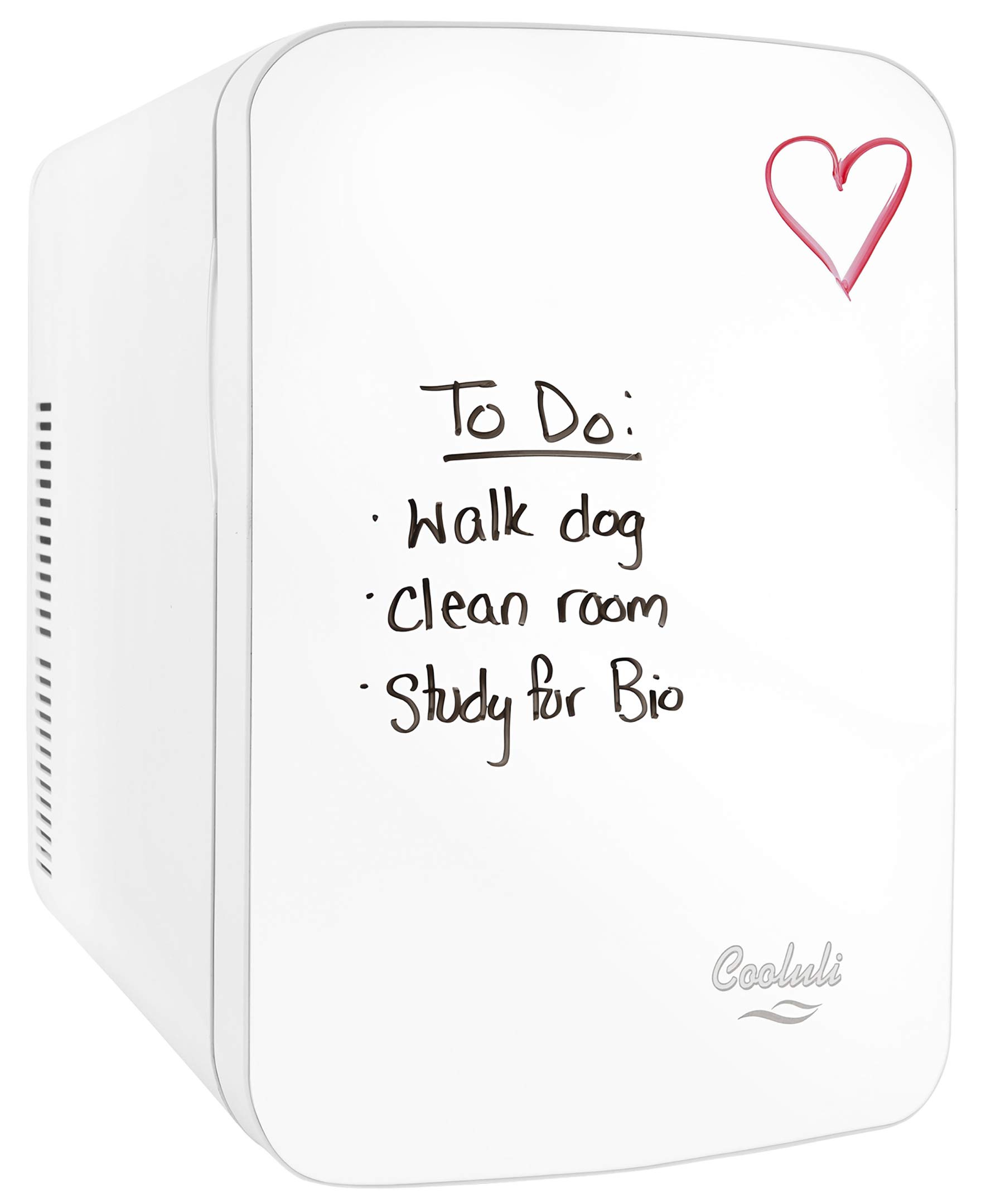 Cooluli Vibe 15L Mini Fridge for Bedroom - Portable Compact Refrigerator with Magnetic Whiteboard - Electric Cooler & Warmer for Food, Drinks, Cosmetics - Perfect for Travel, Car, Office, Dorm & Home Use (White)